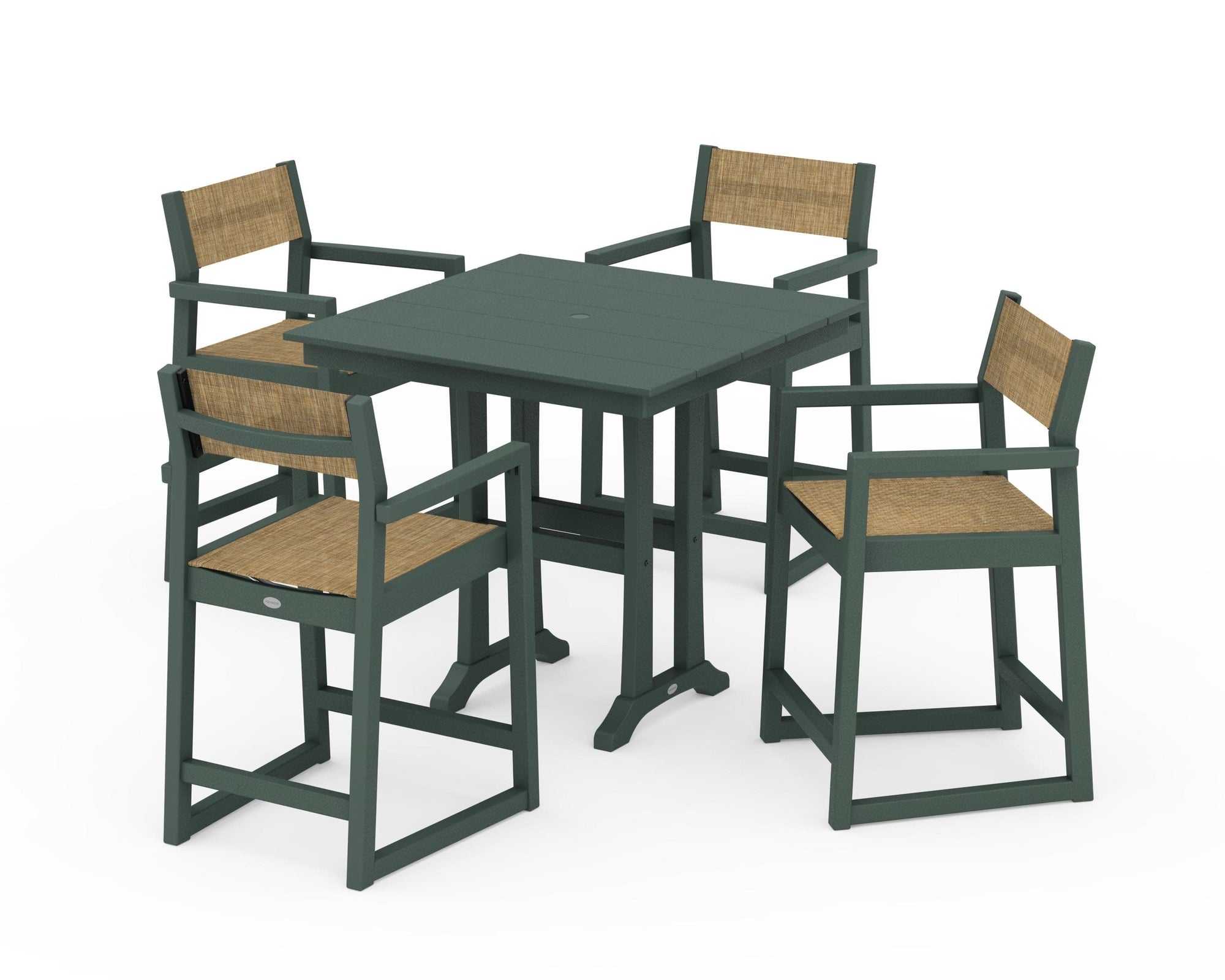EDGE Sling Arm Chair 5-Piece Farmhouse Counter Set with Trestle Legs