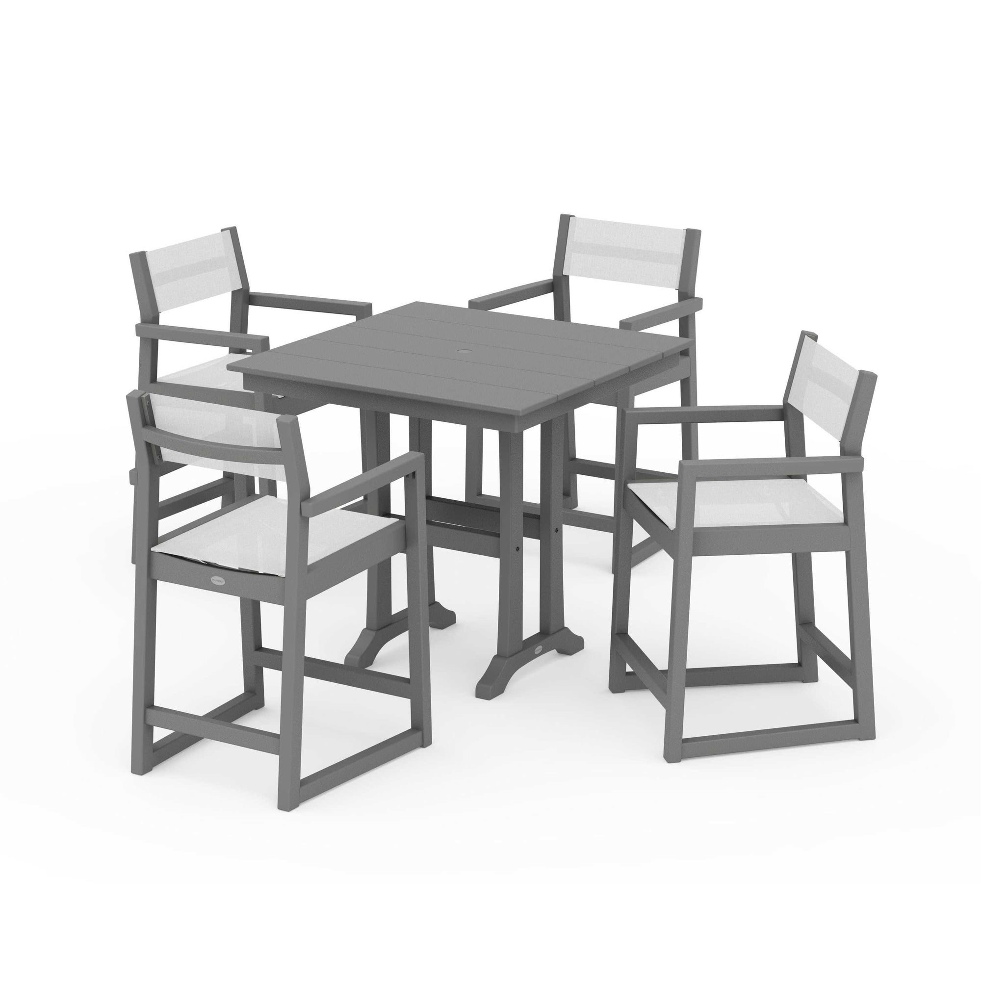 EDGE Sling Arm Chair 5-Piece Farmhouse Counter Set with Trestle Legs