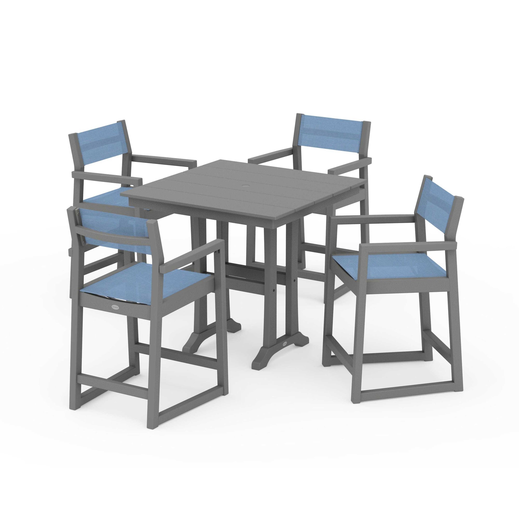 EDGE Sling Arm Chair 5-Piece Farmhouse Counter Set with Trestle Legs