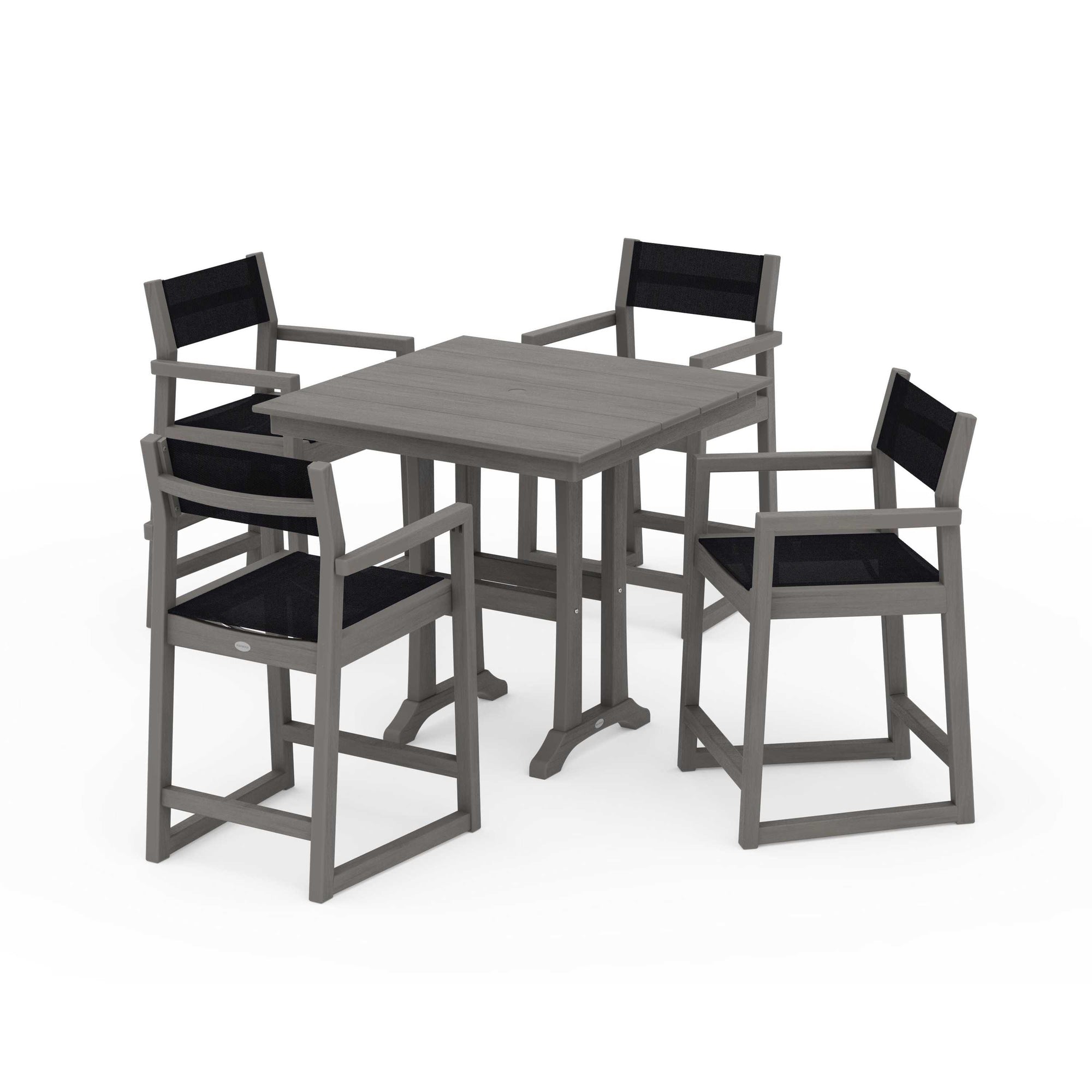 EDGE Sling Arm Chair 5-Piece Farmhouse Counter Set with Trestle Legs