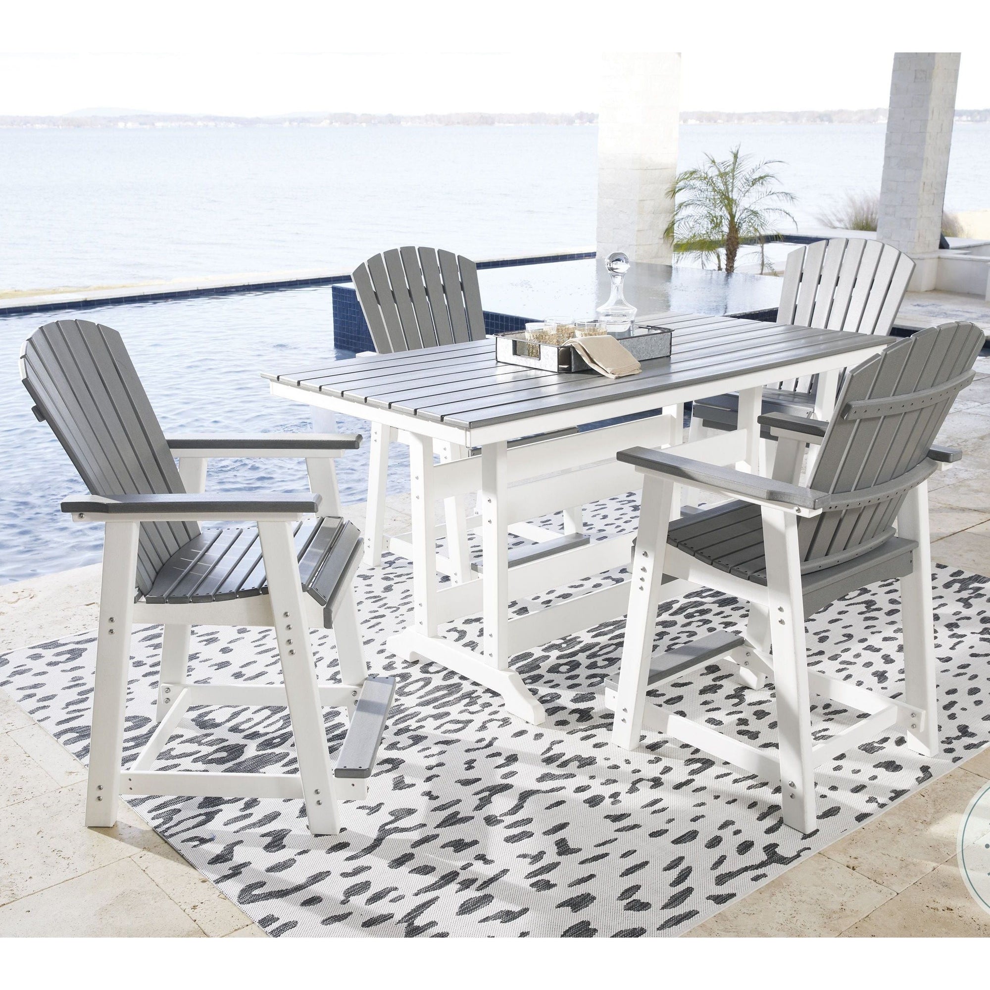 Poly Outdoor 5pc Dining Set in Grey &amp; White Two-Tone 72&quot; in Counter Height