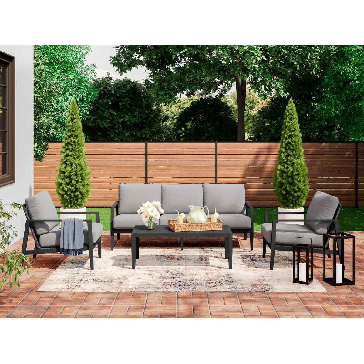 “Black Woven” 4-Pc Outdoor Seating Set (Sofa +2 Club Chairs +Coffee Table)
