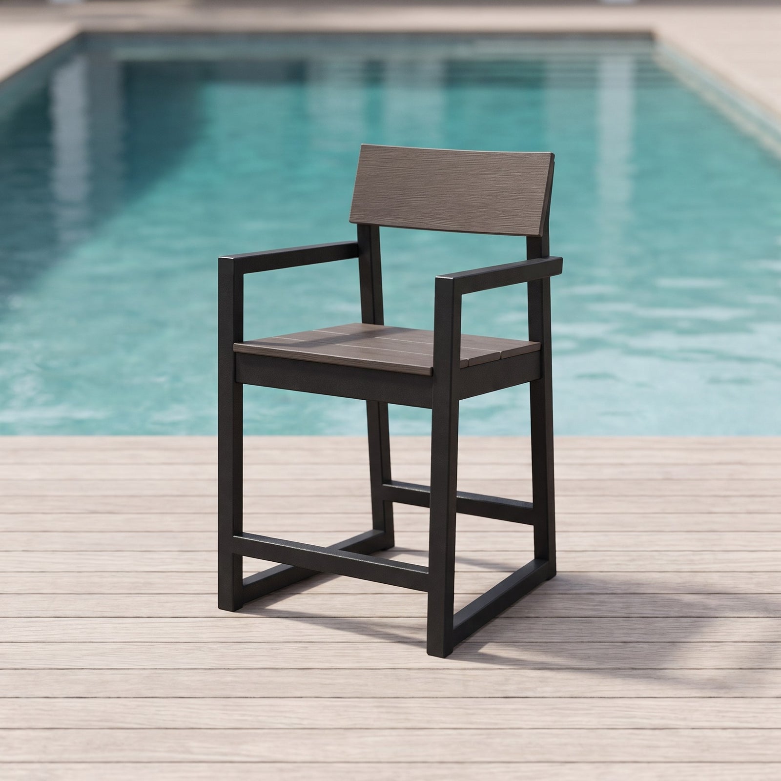 Polywood EDGE Two-Tone Counter Arm Chair in a Long Island backyard setting