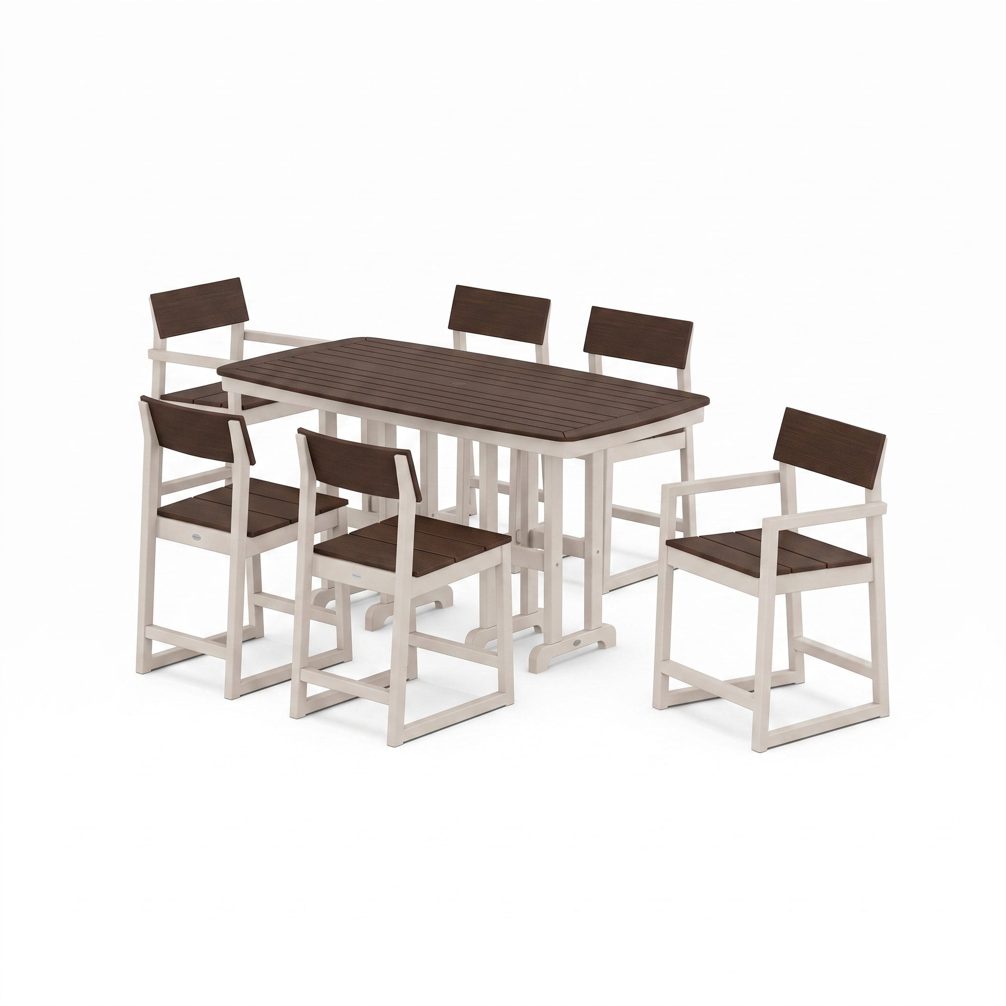 Polywood EDGE Two-Tone 7-Piece Counter Set — Sand / Kona two-tone