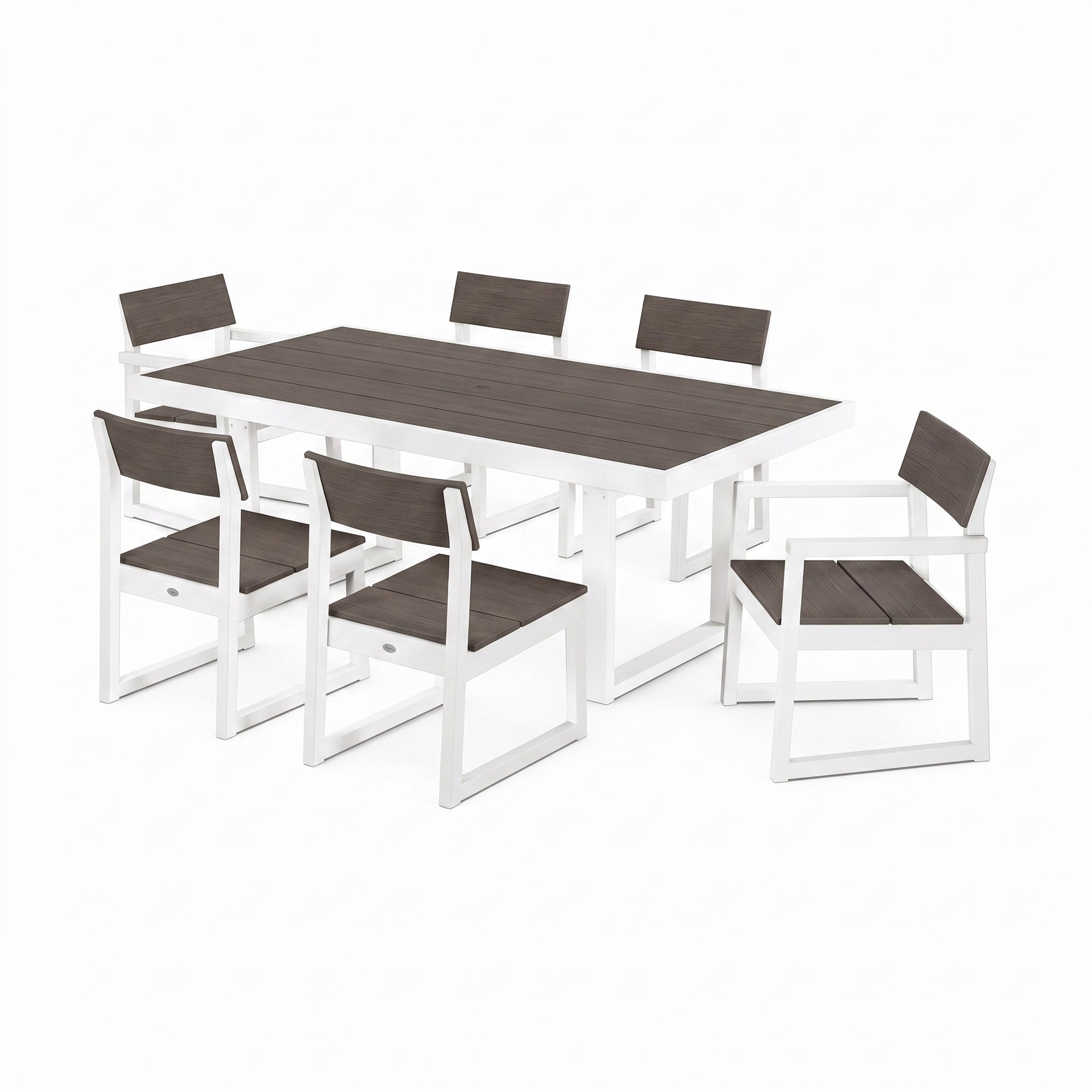 Polywood EDGE Two-Tone 7-Piece Dining Set — White / Driftwood two-tone