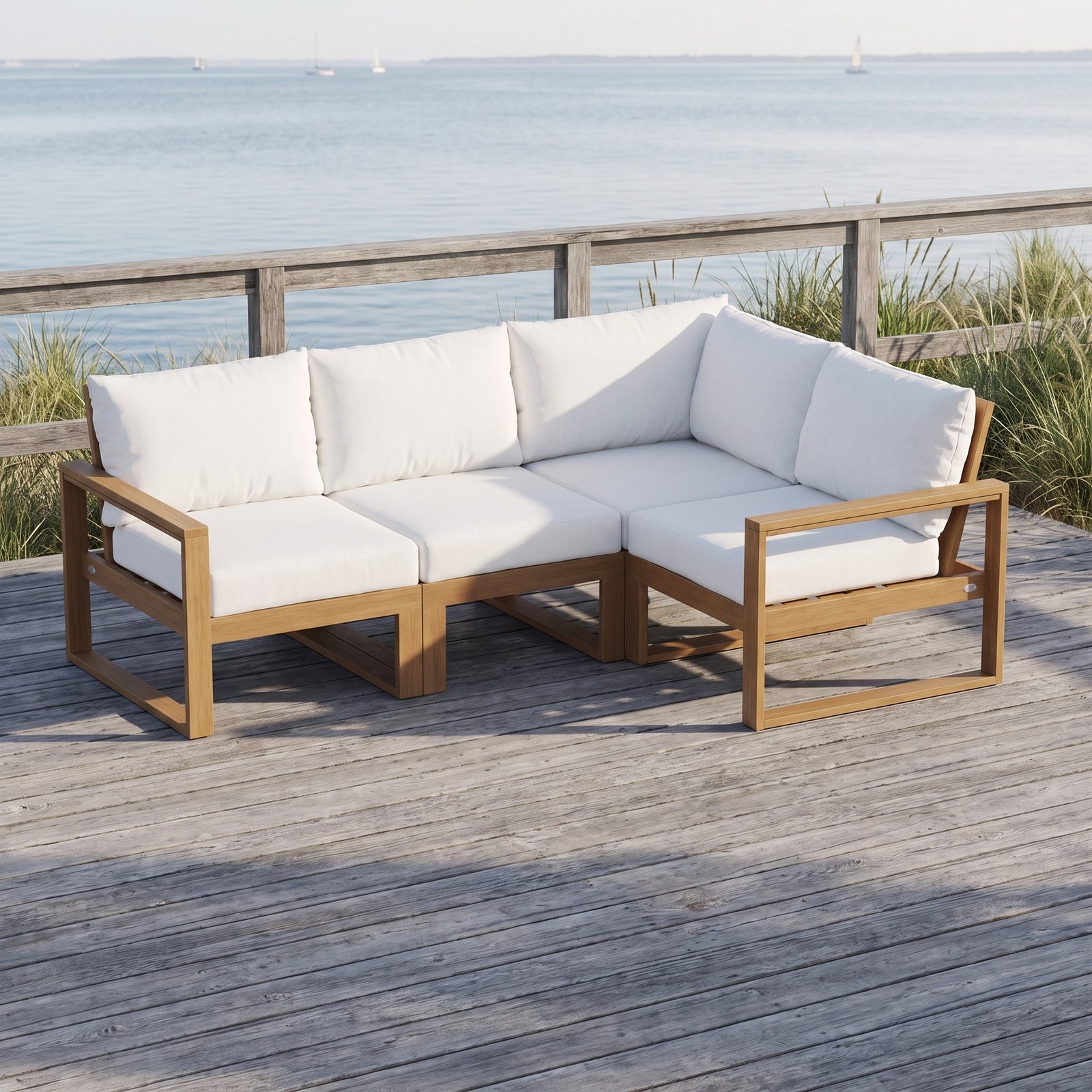 Polywood EDGE Modular 4-Piece Sectional - Select Two-Tone in a Long Island backyard setting