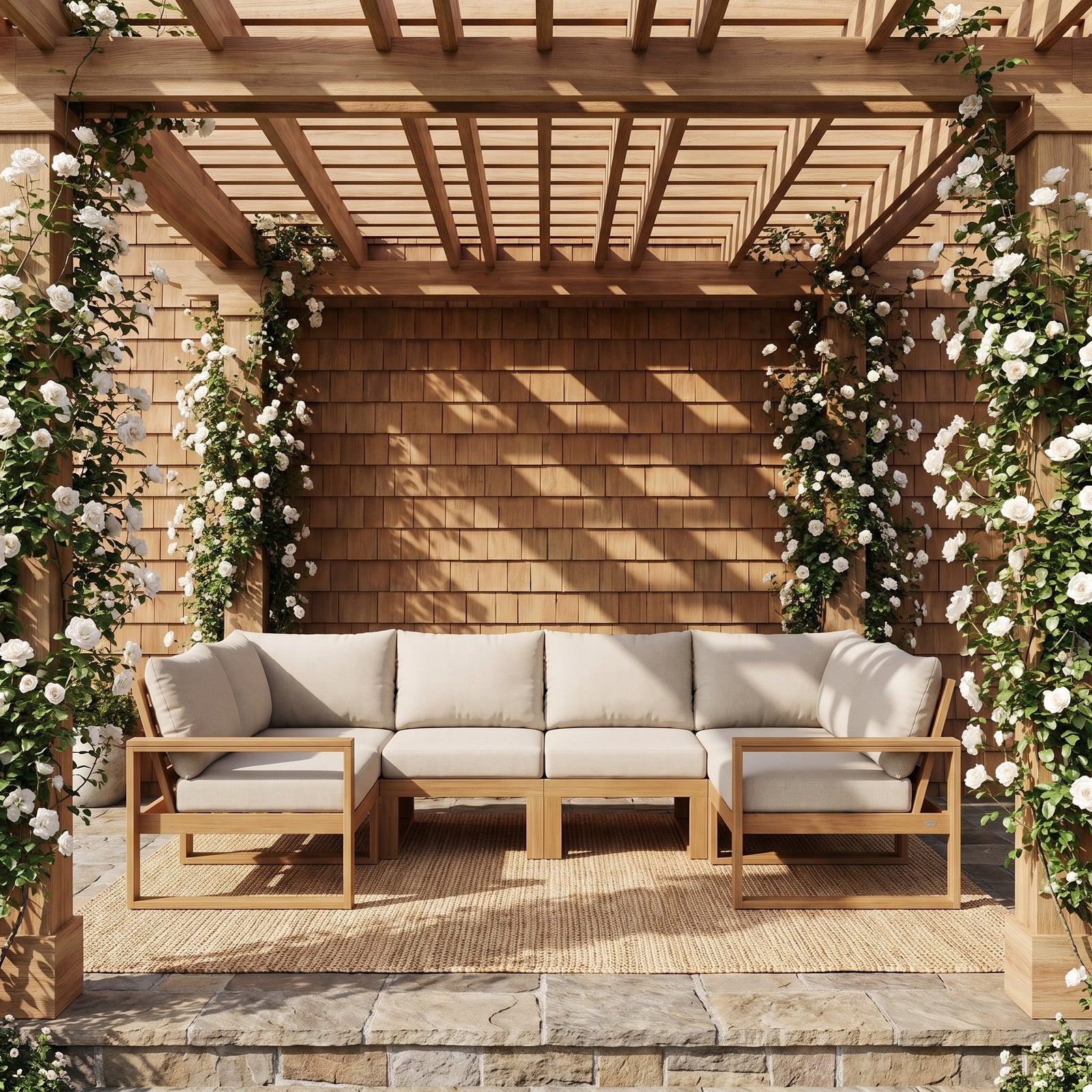 Polywood EDGE Modular 4-Piece Deep Seating Sofa - Select Two-Tone in a Long Island backyard setting