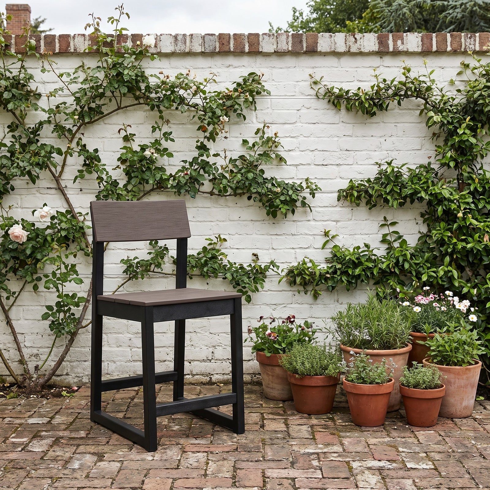 Polywood EDGE Two-Tone Counter Side Chair in a Long Island backyard setting