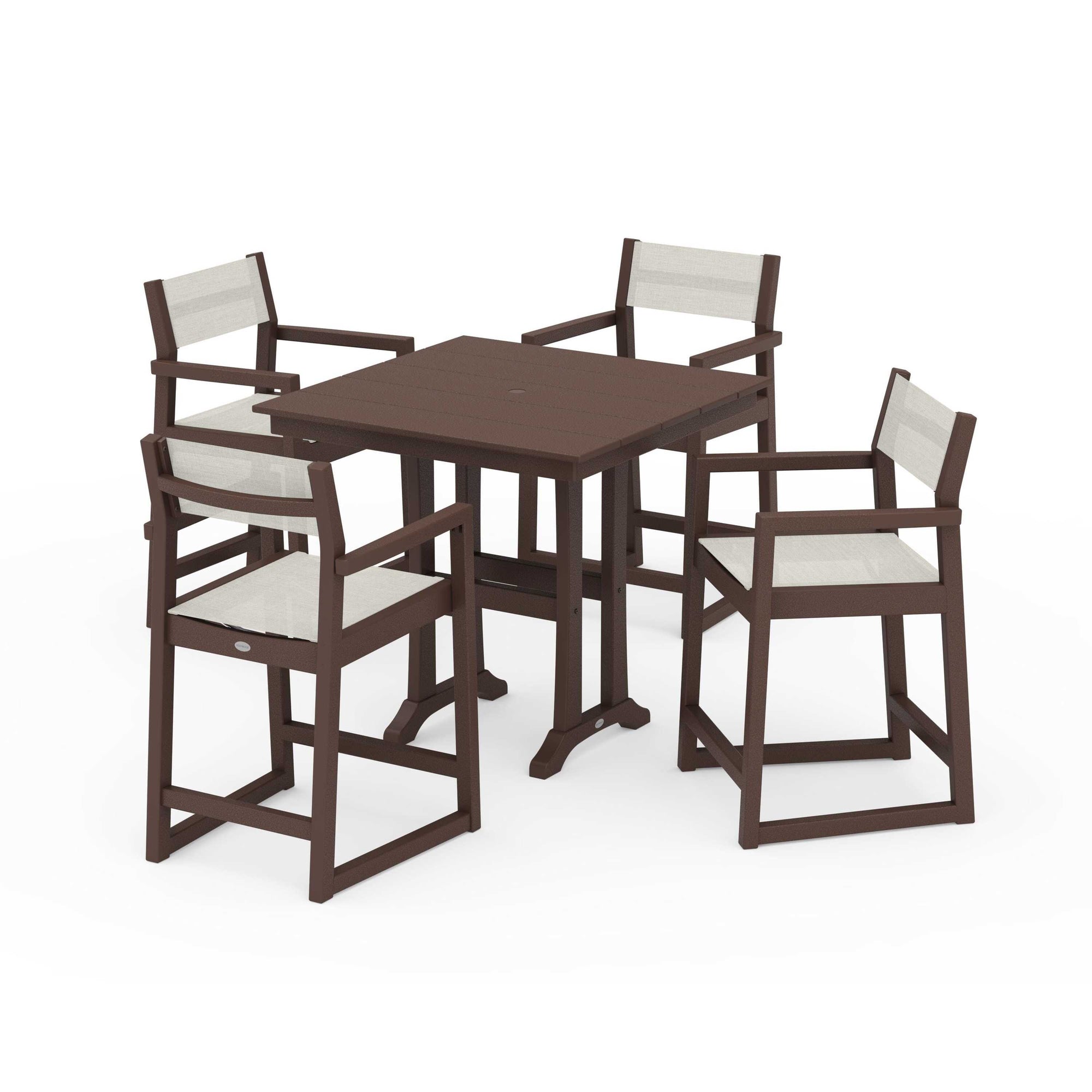 EDGE Sling Arm Chair 5-Piece Farmhouse Counter Set with Trestle Legs