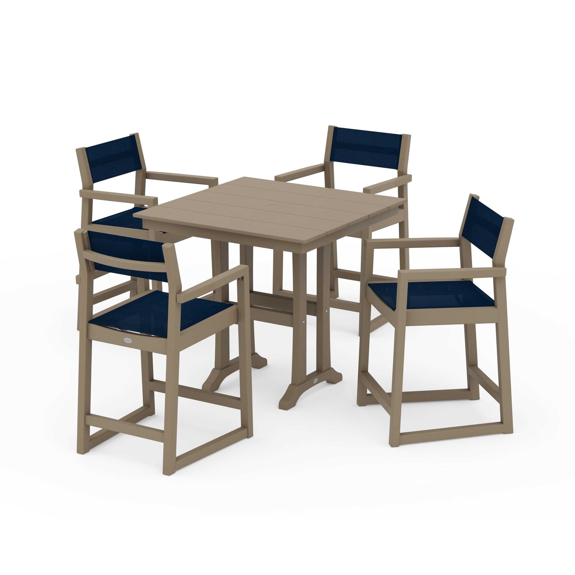 EDGE Sling Arm Chair 5-Piece Farmhouse Counter Set with Trestle Legs
