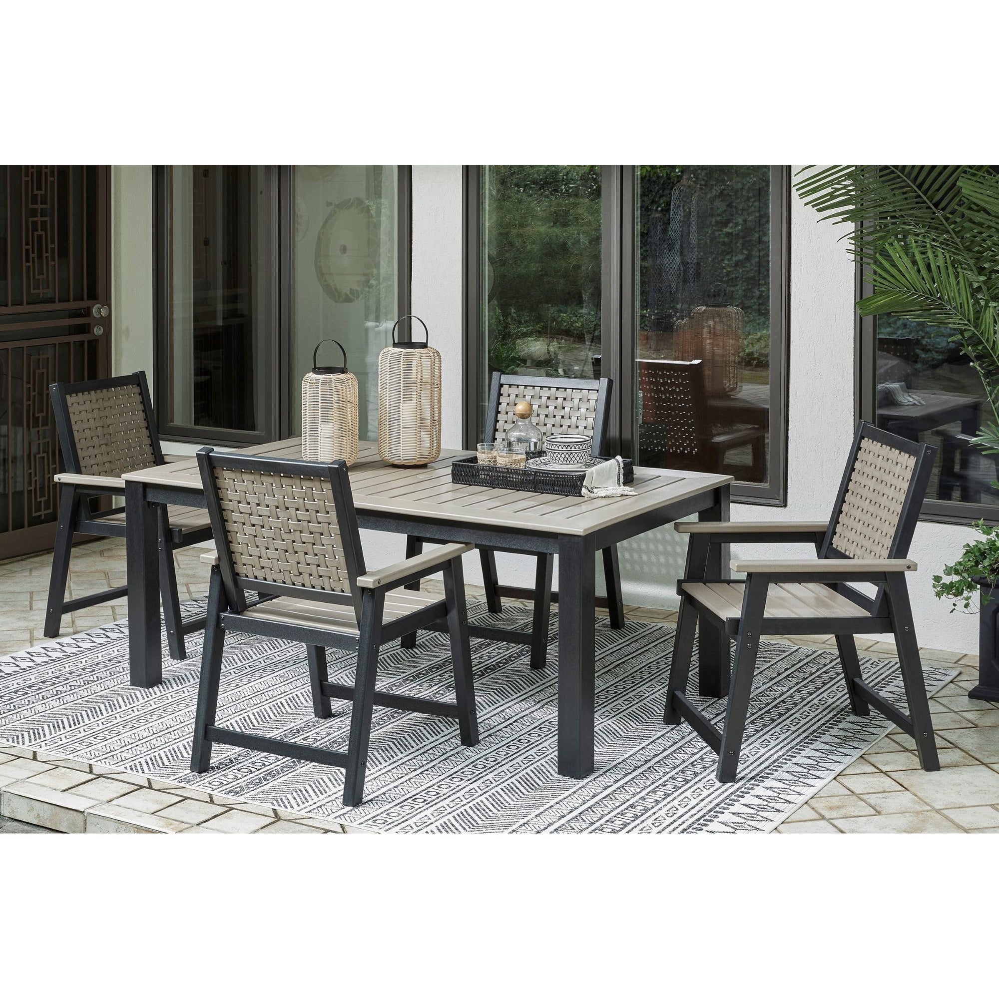 Poly Lattice  2-Tone Black/Driftwood-Taupe 7pc Outdoor 72" Dining Set