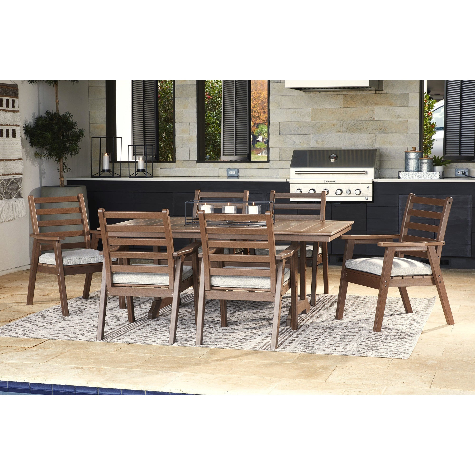 Poly Redwood 7-Piece Outdoor Patio 72" Dining Set