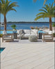 Video: the La Jolla teak sofa on a waterfront pool deck