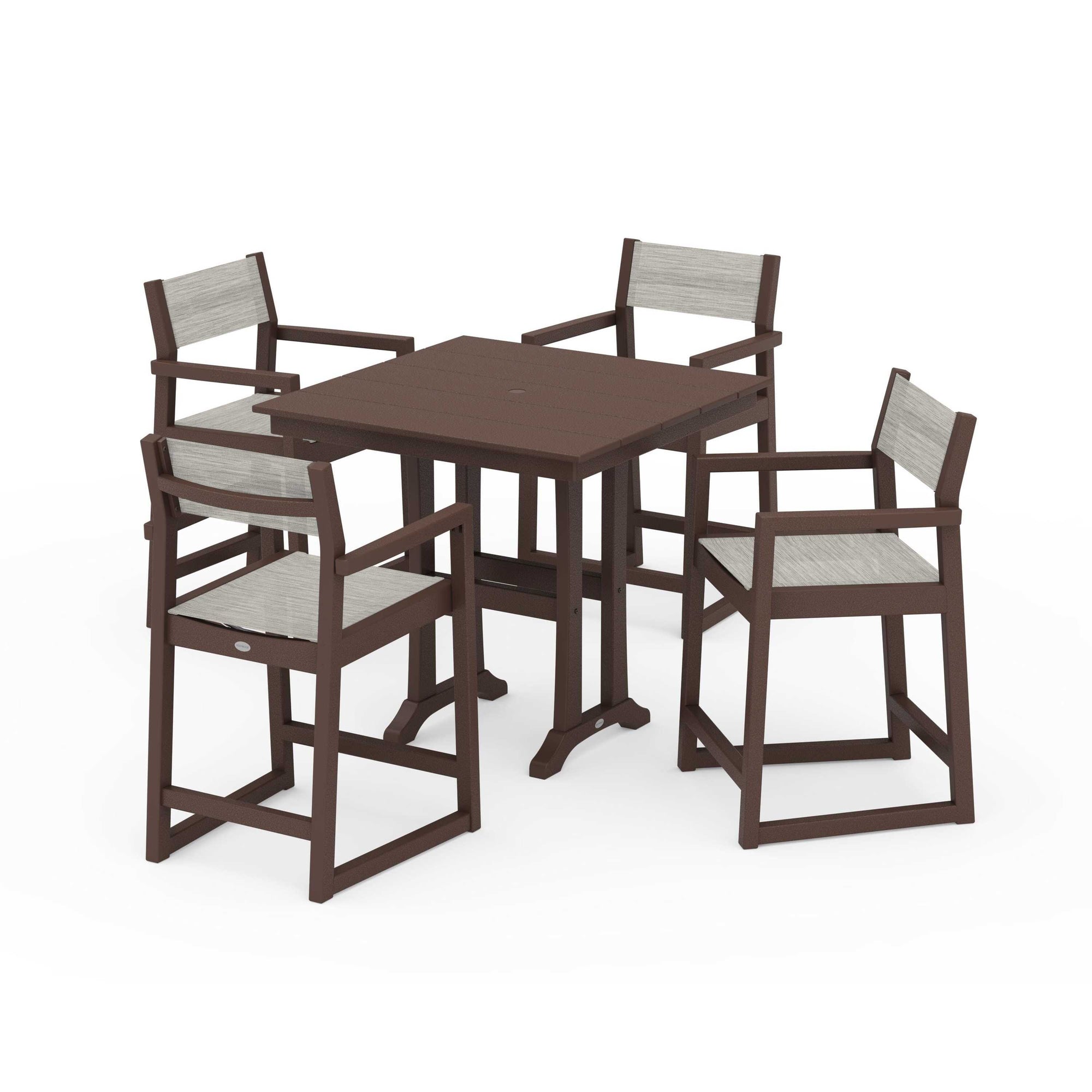 EDGE Sling Arm Chair 5-Piece Farmhouse Counter Set with Trestle Legs