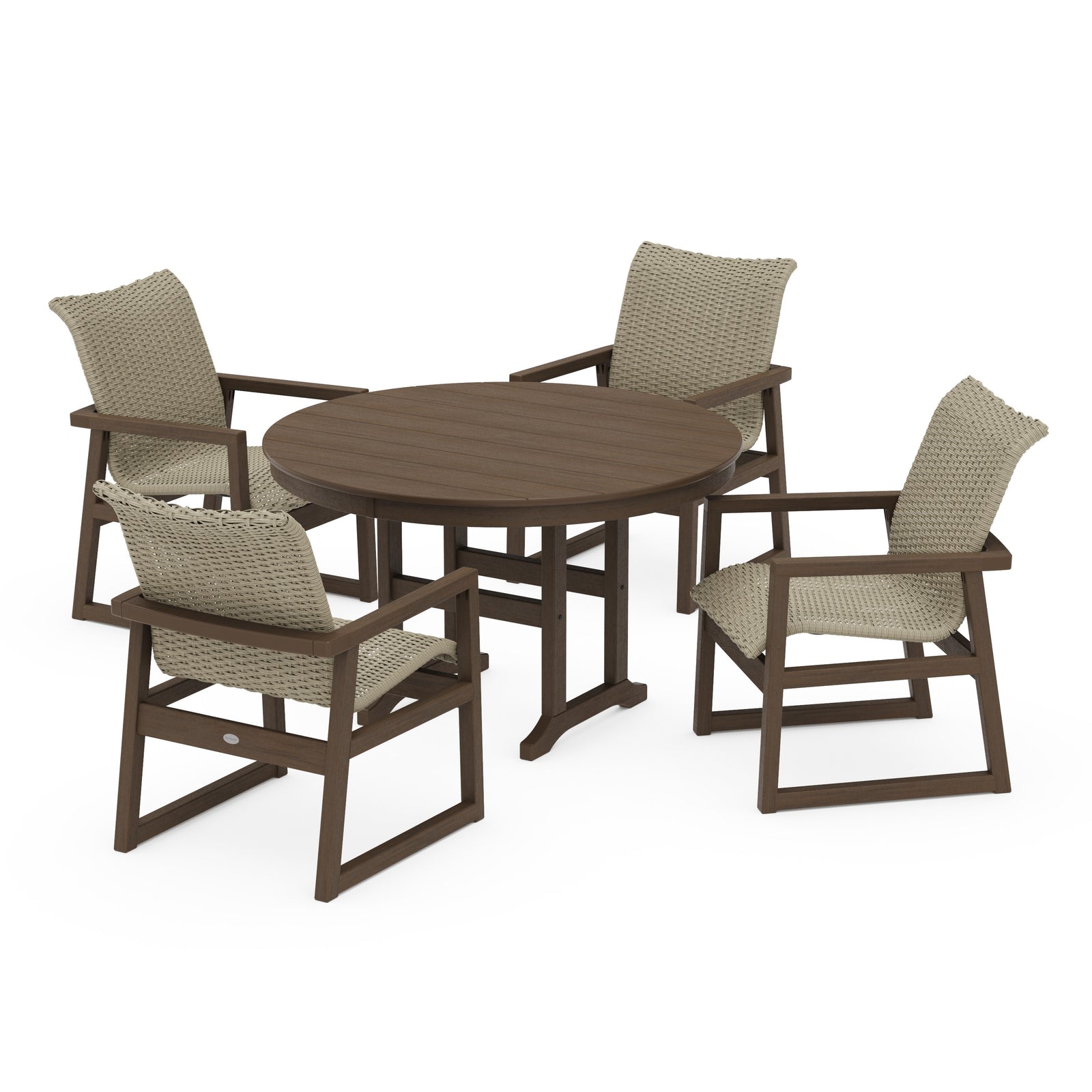 Polywood EDGE Woven 5-Piece Round Dining Set - Two-Tone
