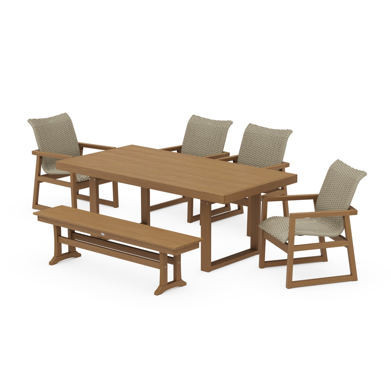 Polywood EDGE Woven 6-Piece Dining Set with Bench - Two-Tone