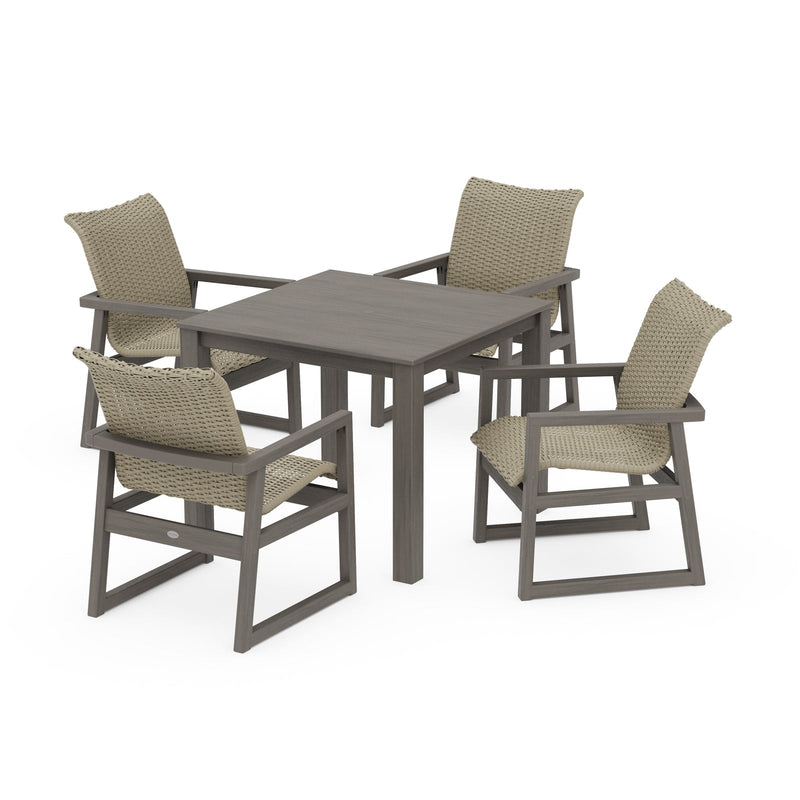 Polywood EDGE Woven 5-Piece Parsons Dining Set - Two-Tone