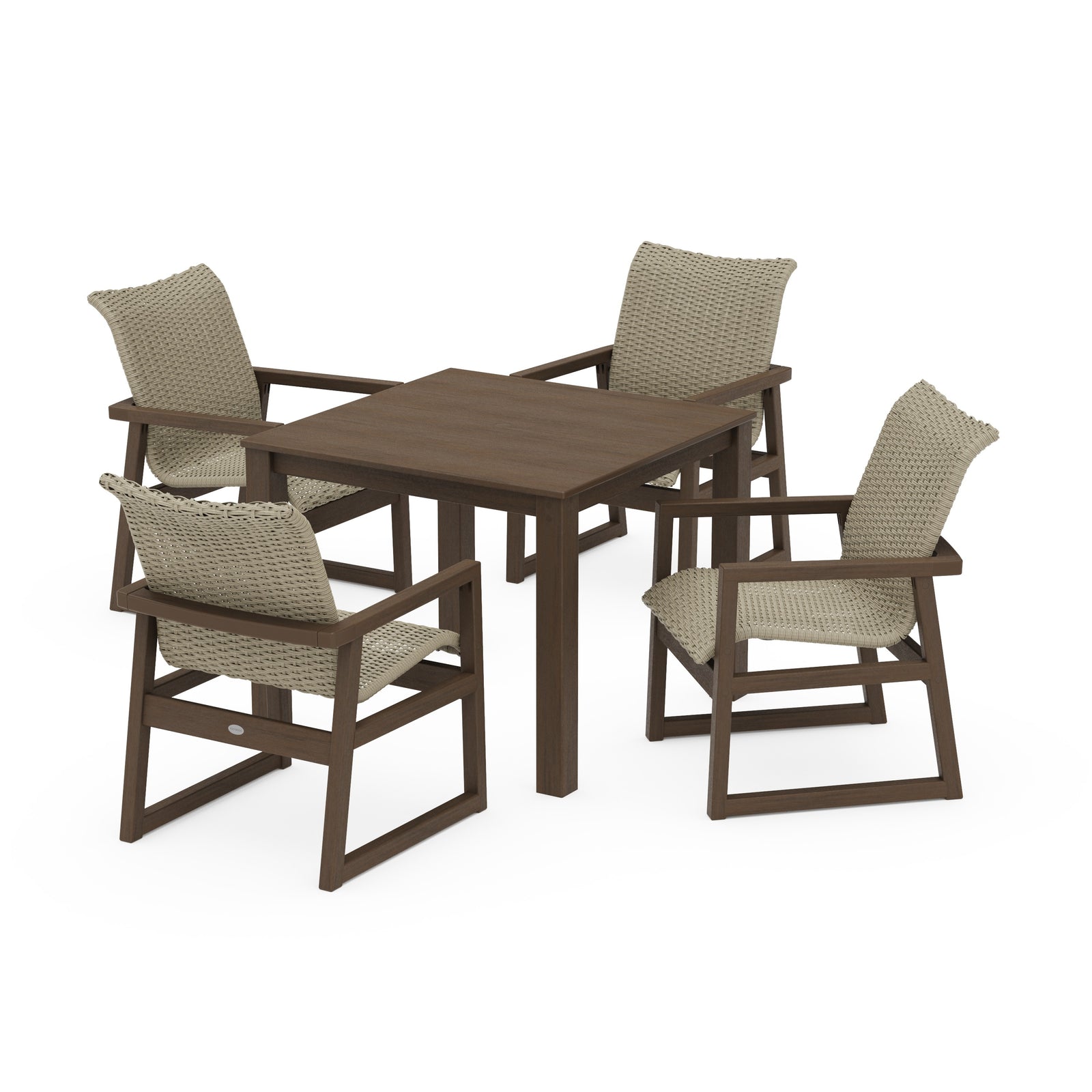 Polywood EDGE Woven 5-Piece Parsons Dining Set - Two-Tone