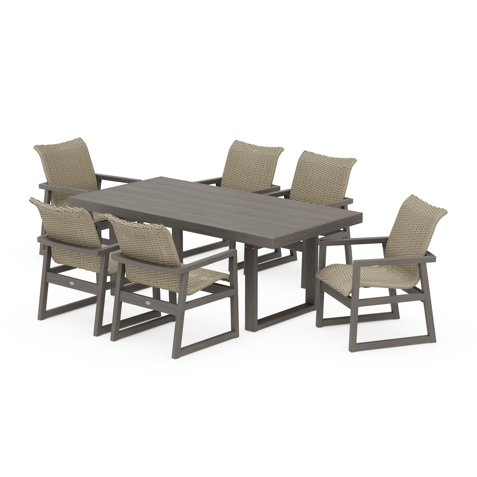 Polywood EDGE Woven Arm Chair 7-Piece Dining Set - Two-Tone