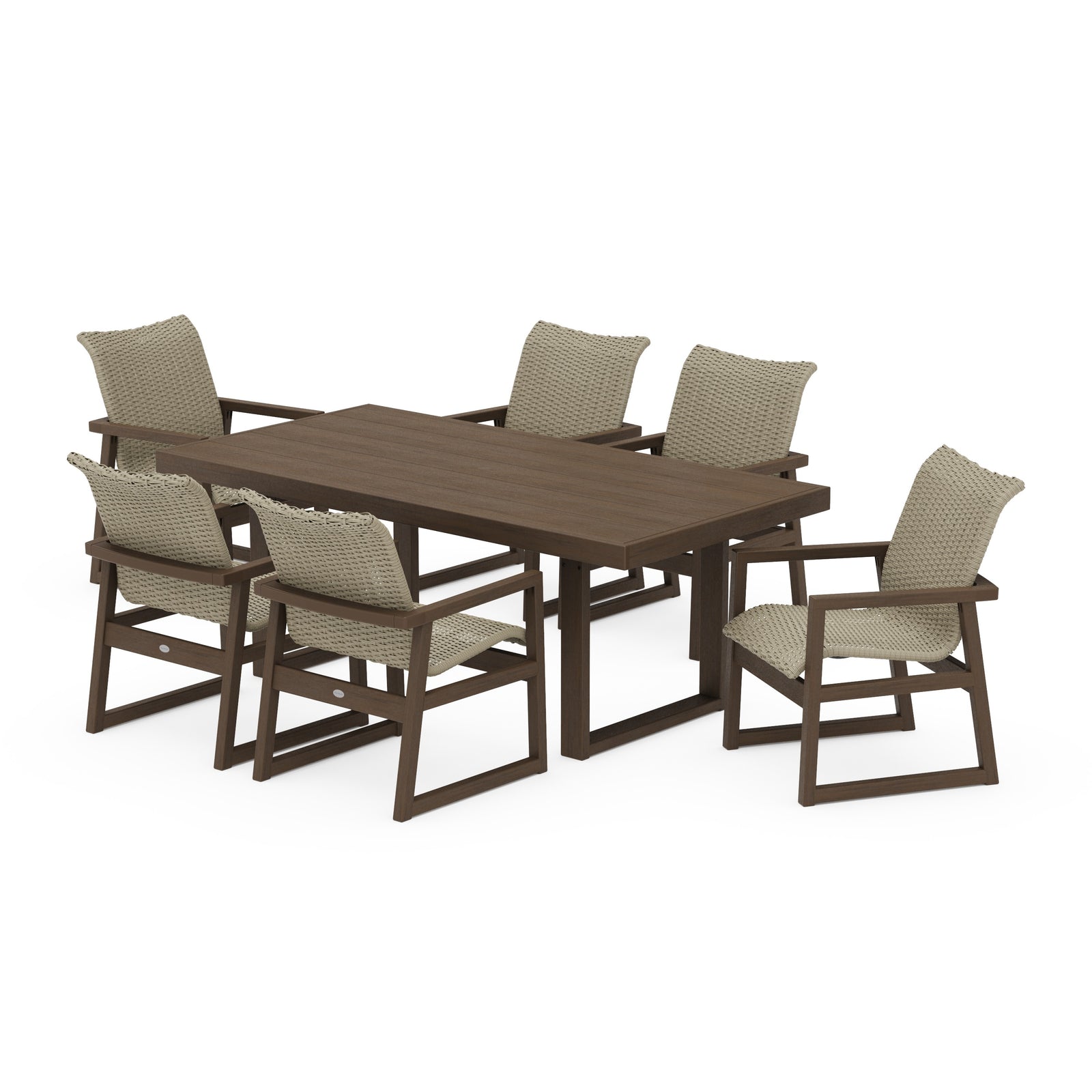 Polywood EDGE Woven Arm Chair 7-Piece Dining Set - Two-Tone