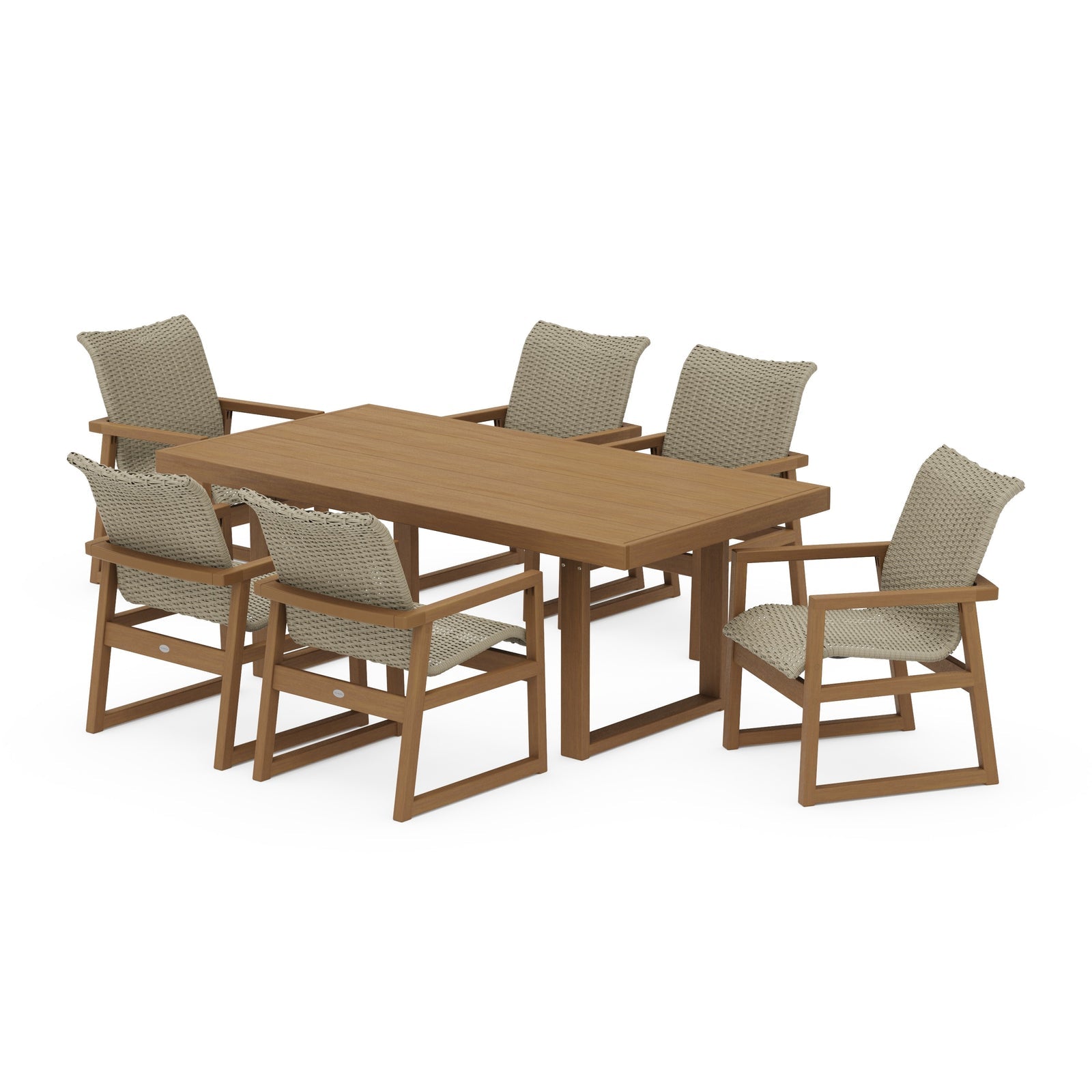Polywood EDGE Woven Arm Chair 7-Piece Dining Set - Two-Tone