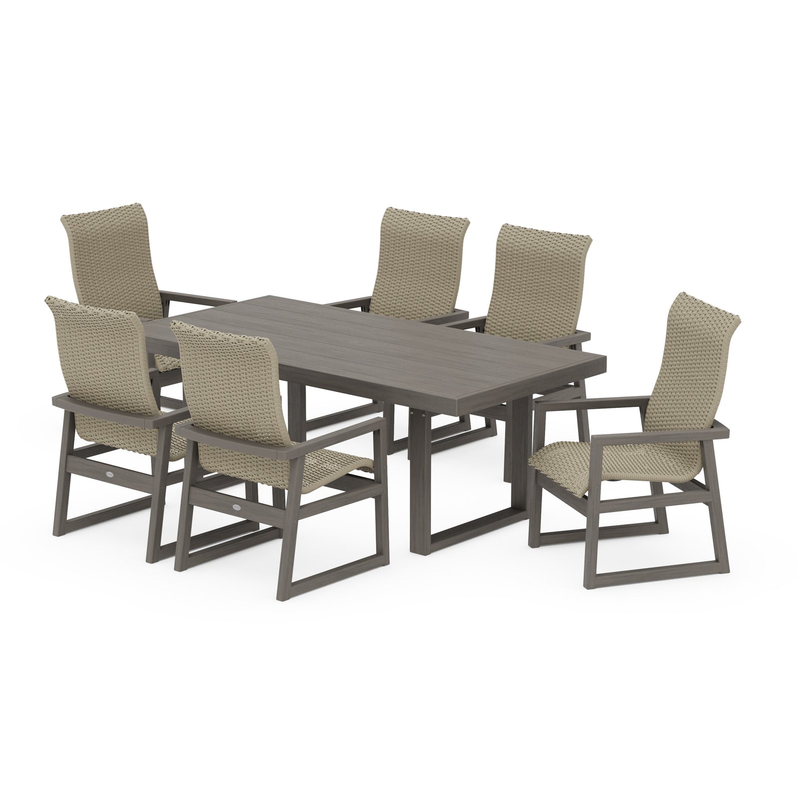 Polywood EDGE Woven Highback 7-Piece Dining Set - Two-Tone