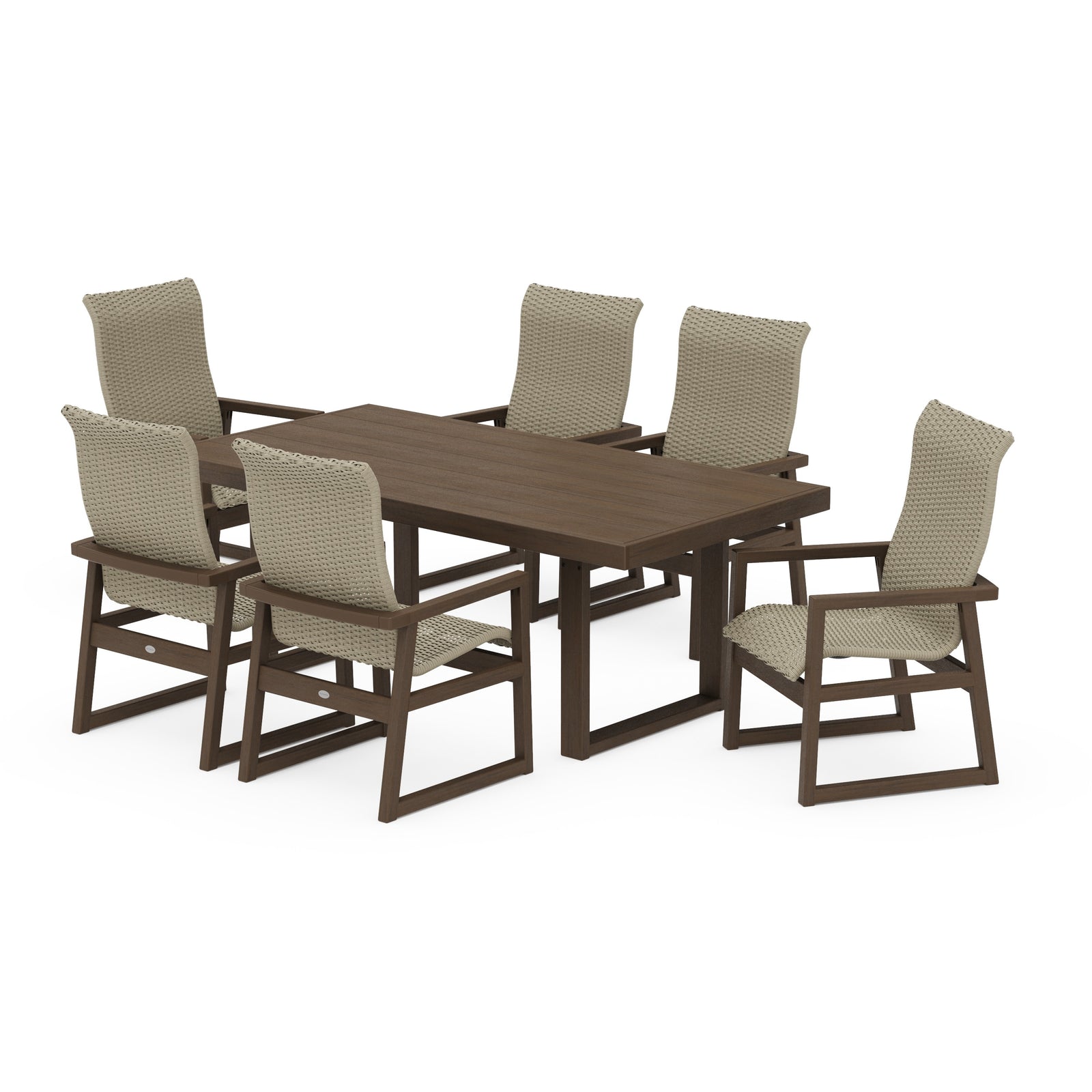 Polywood EDGE Woven Highback 7-Piece Dining Set - Two-Tone