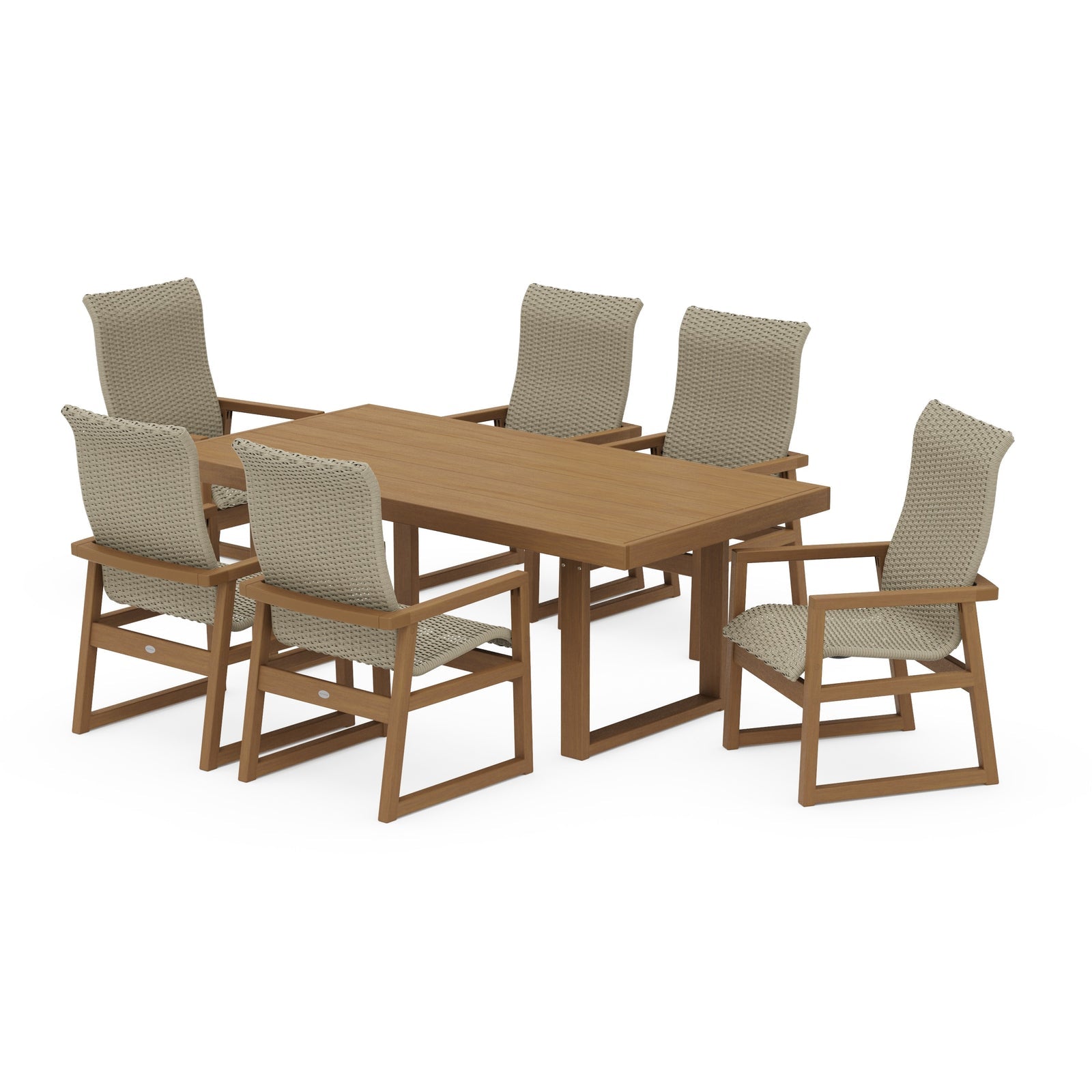 Polywood EDGE Woven Highback 7-Piece Dining Set - Two-Tone