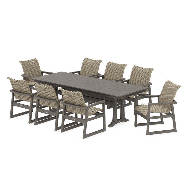Polywood EDGE Woven 7-Piece Farmhouse Dining Set - Two-Tone