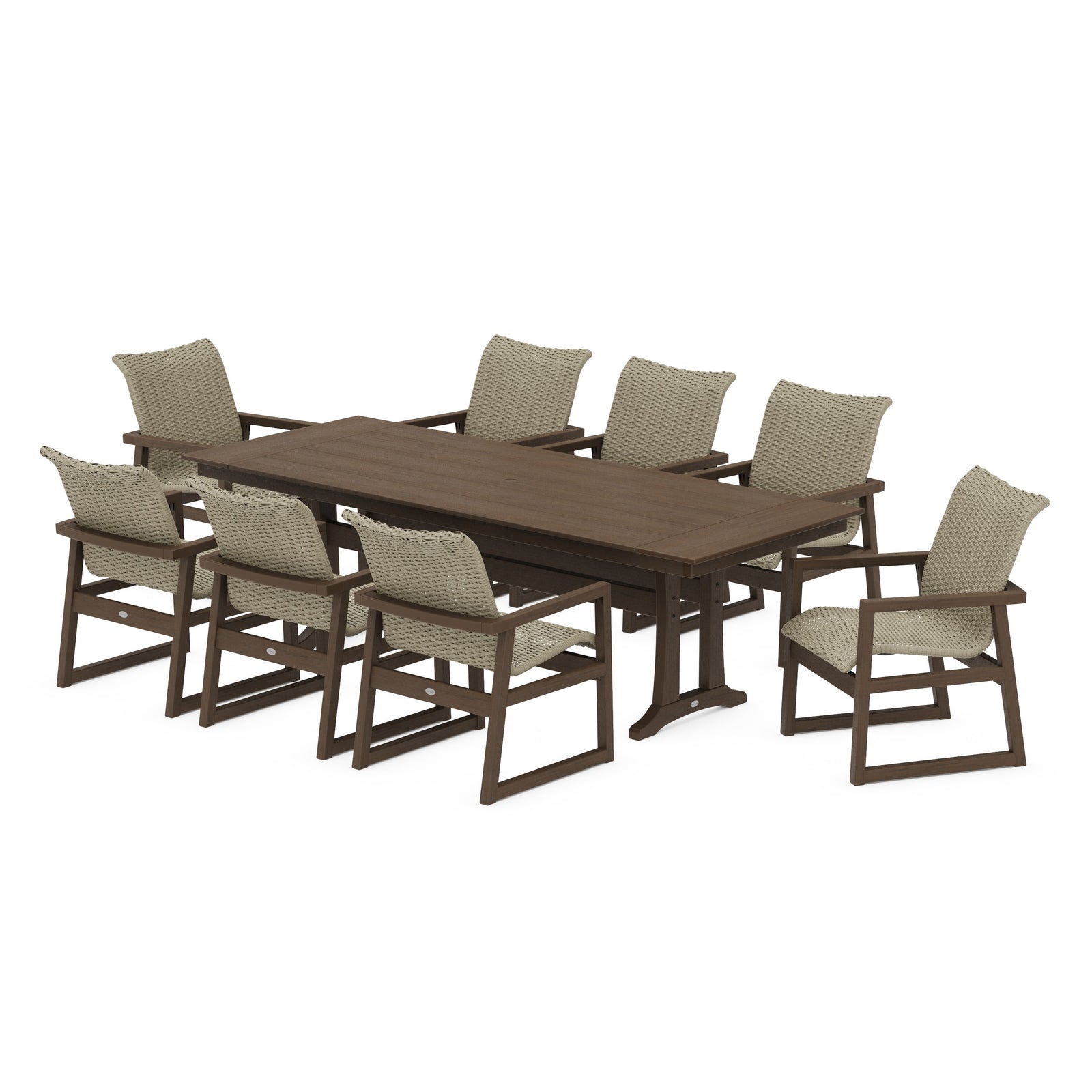 Polywood EDGE Woven 9-Piece Farmhouse Dining Set - Two-Tone
