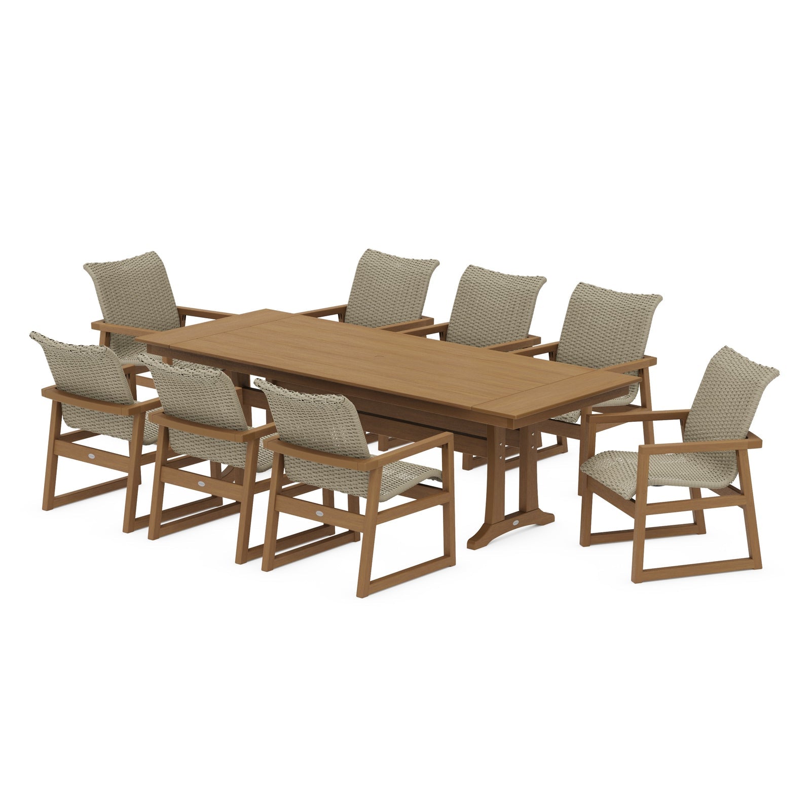 Polywood EDGE Woven 9-Piece Farmhouse Dining Set - Two-Tone
