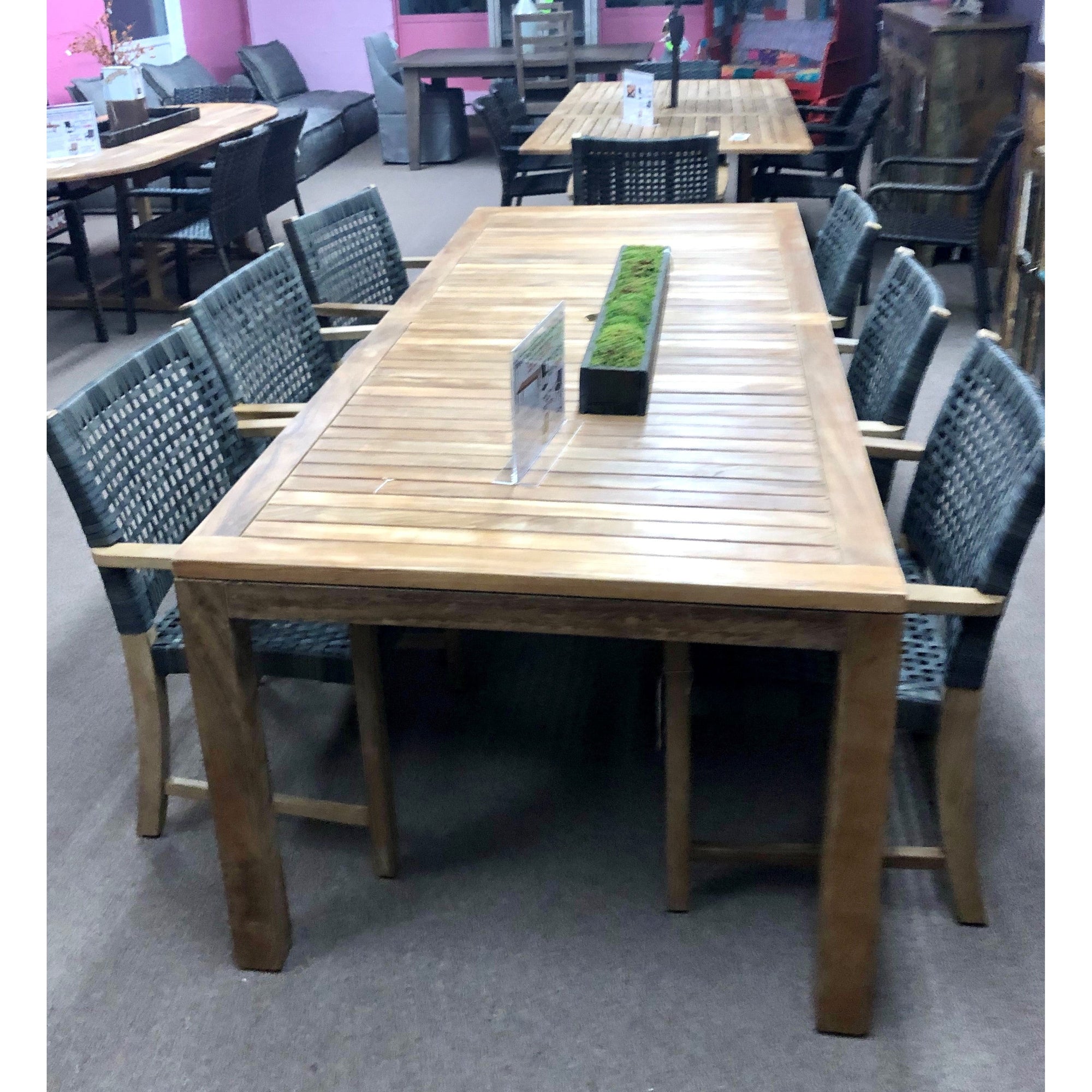 Rinjani Teak 9pc Outdoor Dining Set (Teak 94" Rectangular Table with 8 Sanur Teak Armchairs +FREE Umbrella +FREE Cover)