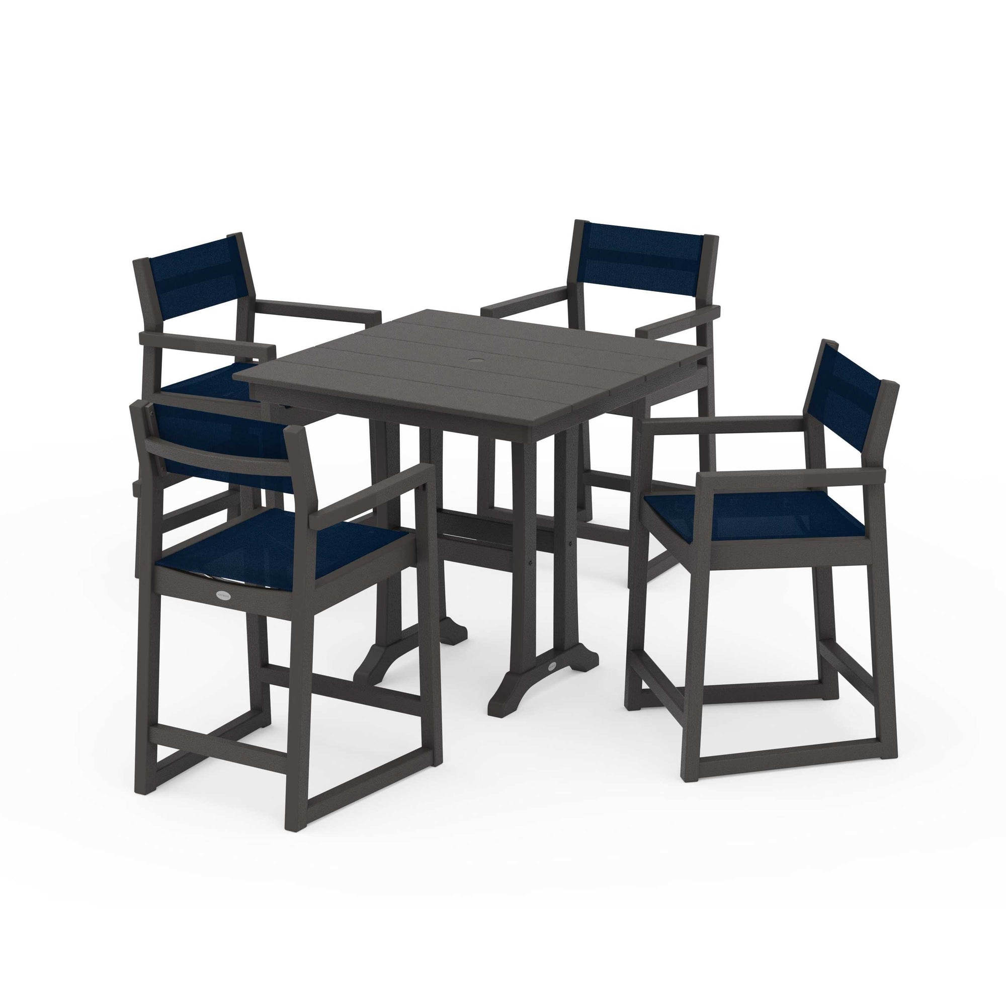 EDGE Sling Arm Chair 5-Piece Farmhouse Counter Set with Trestle Legs
