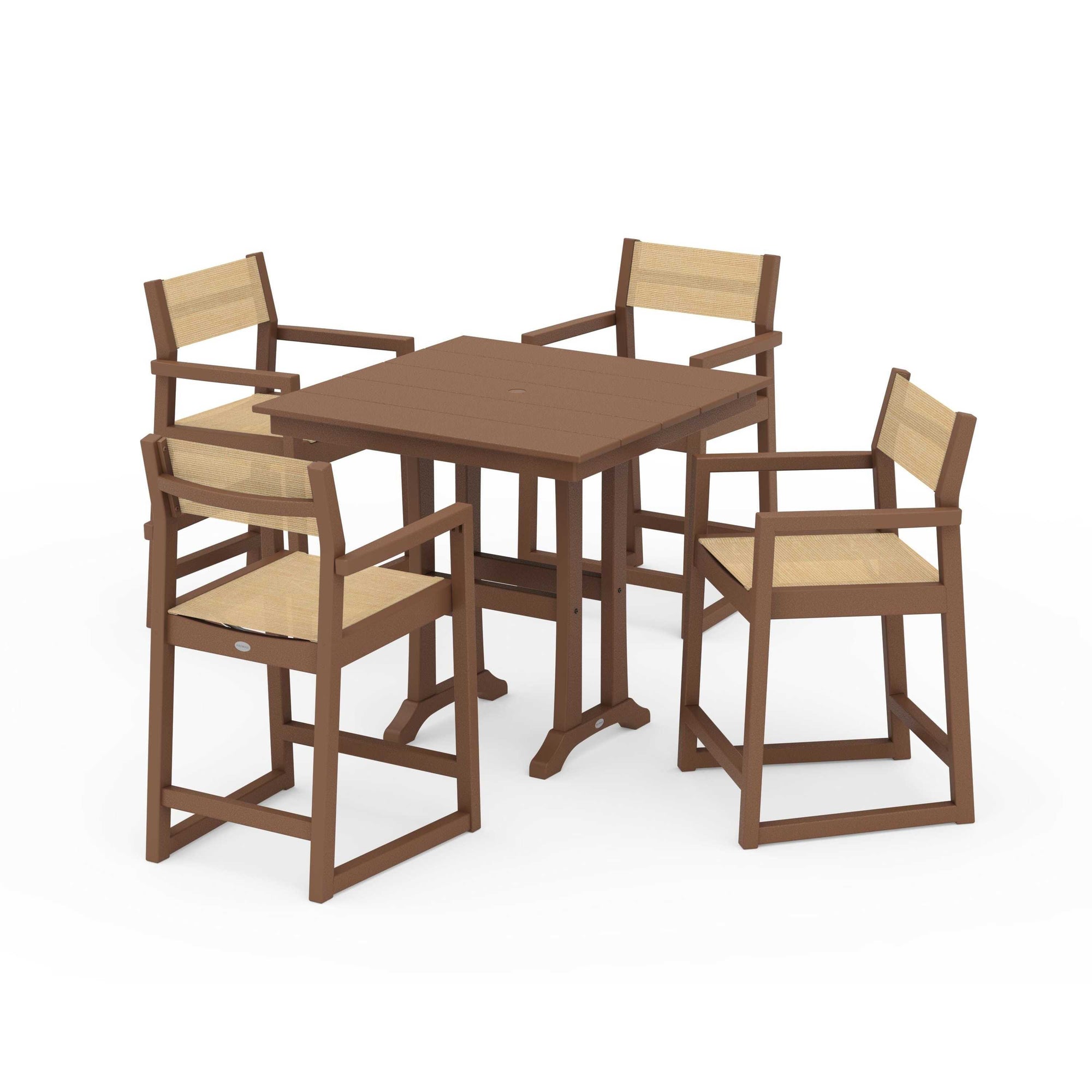EDGE Sling Arm Chair 5-Piece Farmhouse Counter Set with Trestle Legs