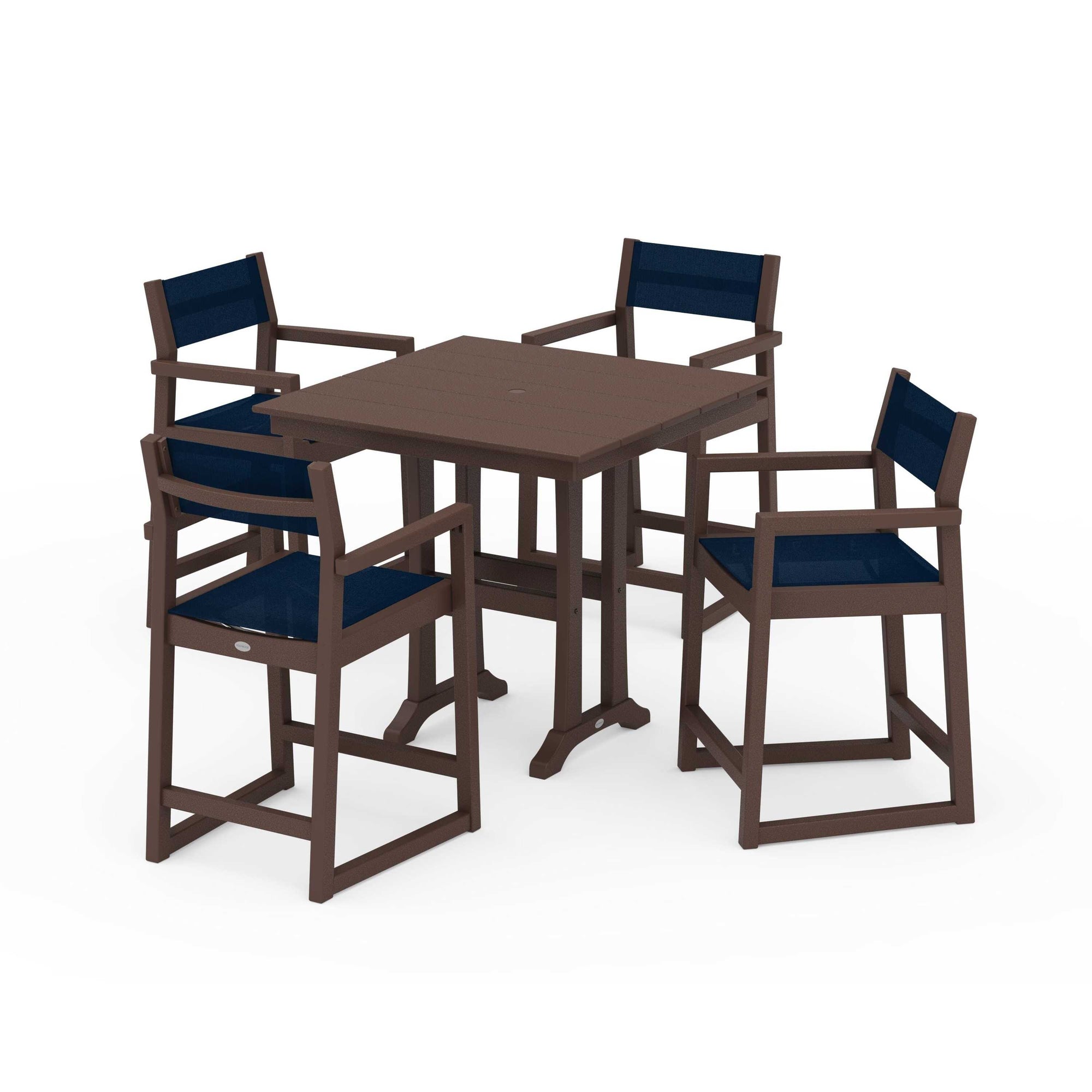 EDGE Sling Arm Chair 5-Piece Farmhouse Counter Set with Trestle Legs