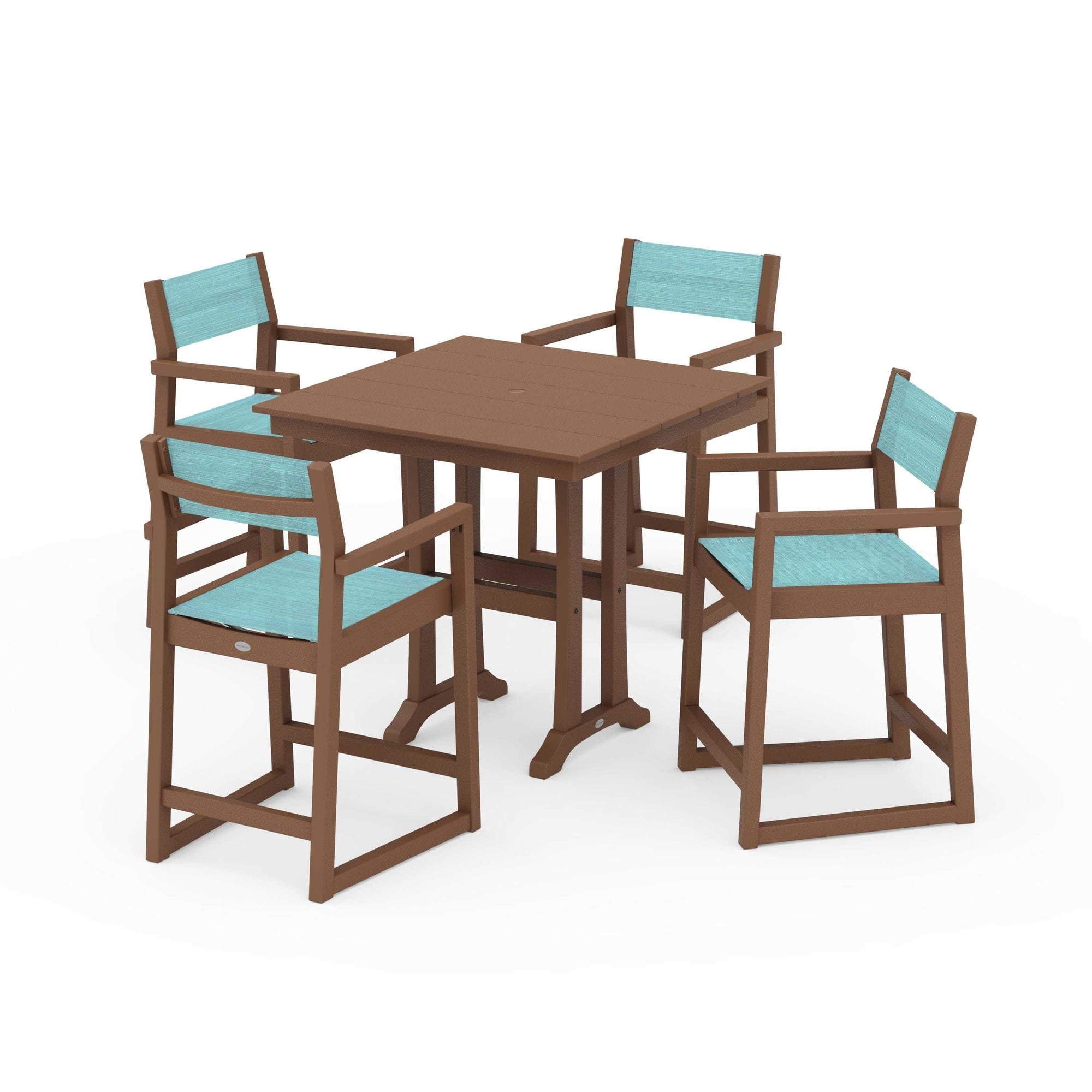 EDGE Sling Arm Chair 5-Piece Farmhouse Counter Set with Trestle Legs