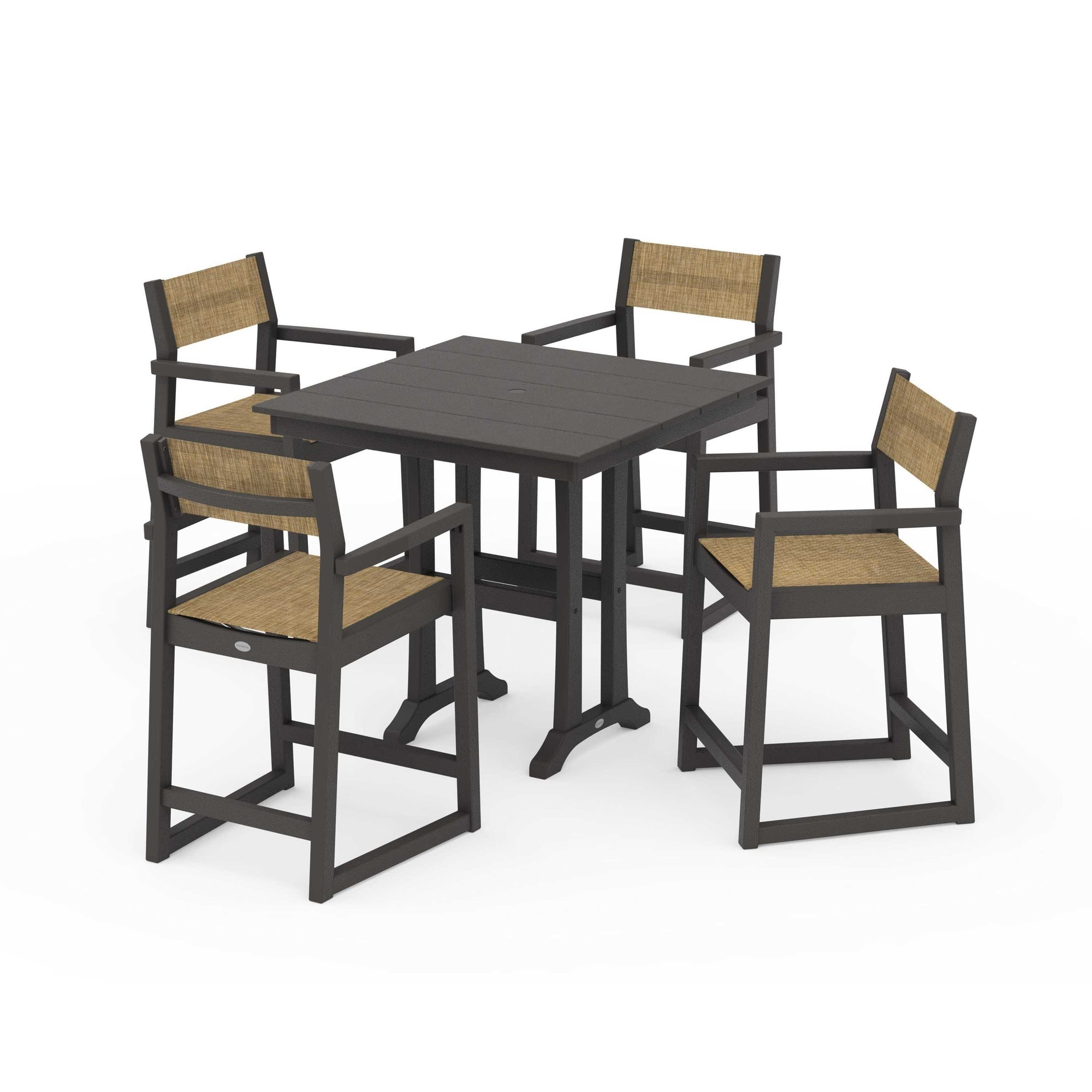 EDGE Sling Arm Chair 5-Piece Farmhouse Counter Set with Trestle Legs