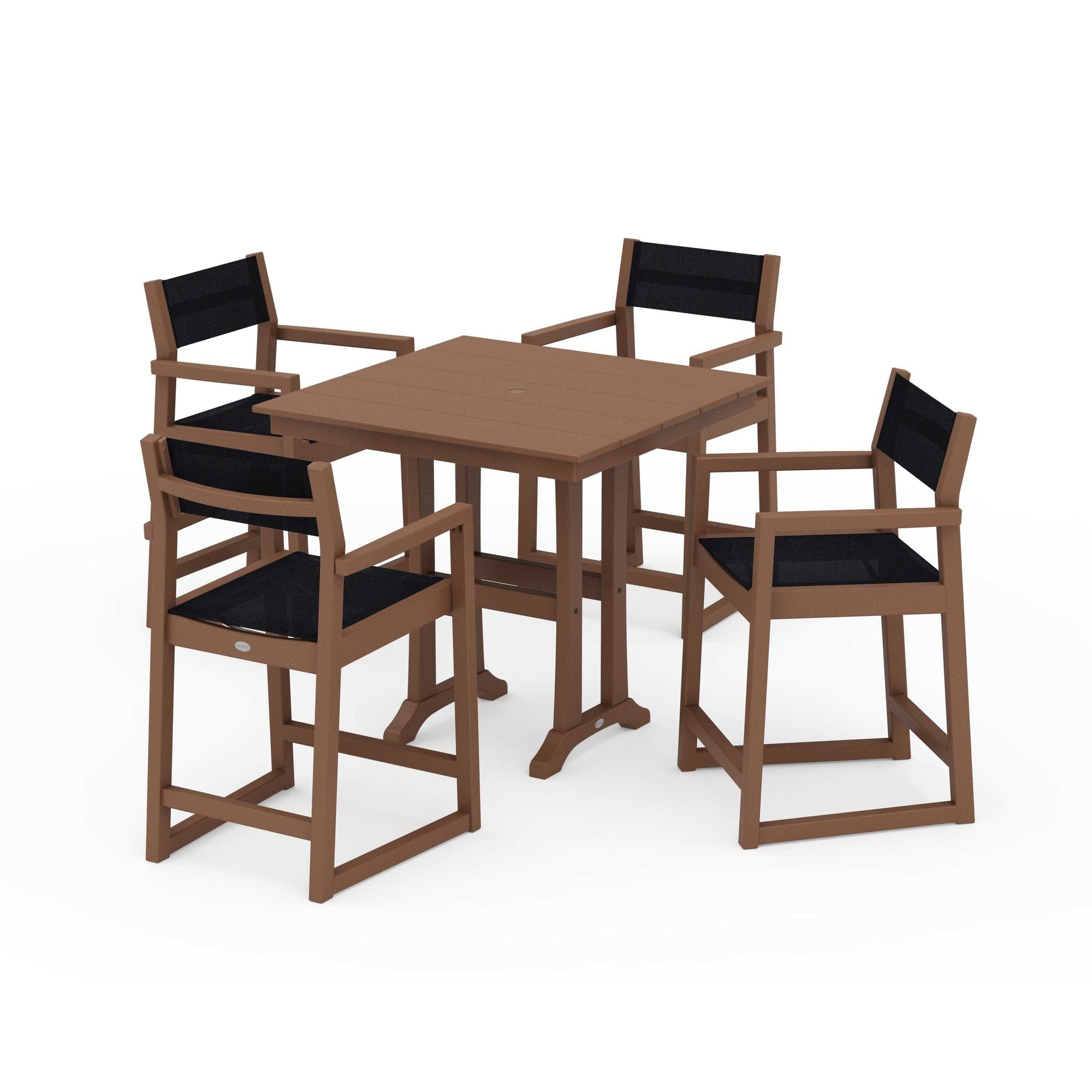 EDGE Sling Arm Chair 5-Piece Farmhouse Counter Set with Trestle Legs