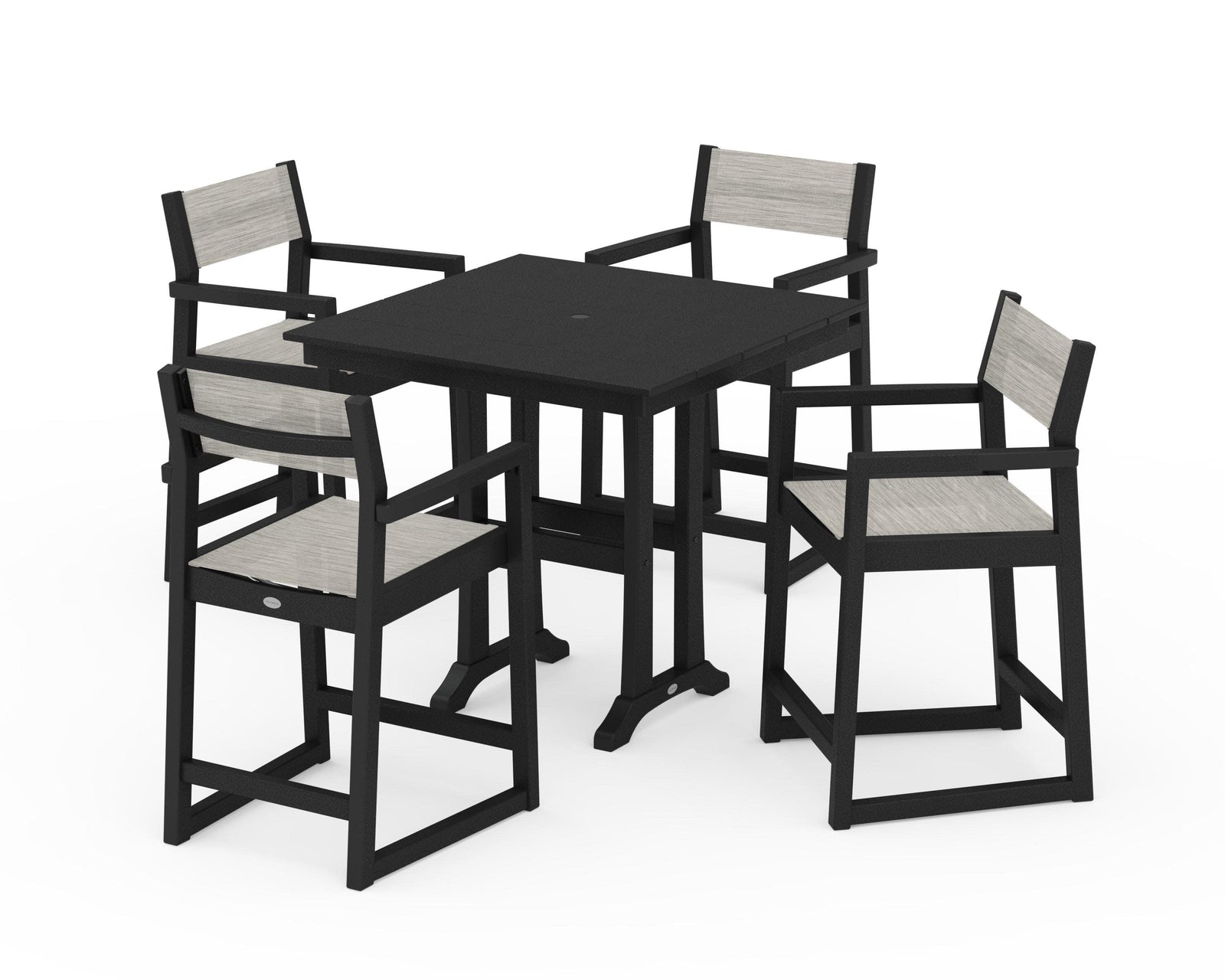 EDGE Sling Arm Chair 5-Piece Farmhouse Counter Set with Trestle Legs