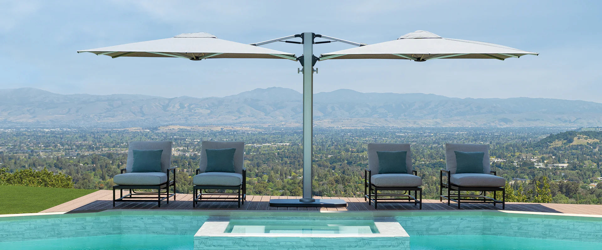 Gemini 10&#39; Square Double-sided Aluminum Commercial Cantilever Patio Umbrella with SUNBRELLA Grade A High Performance Fabric