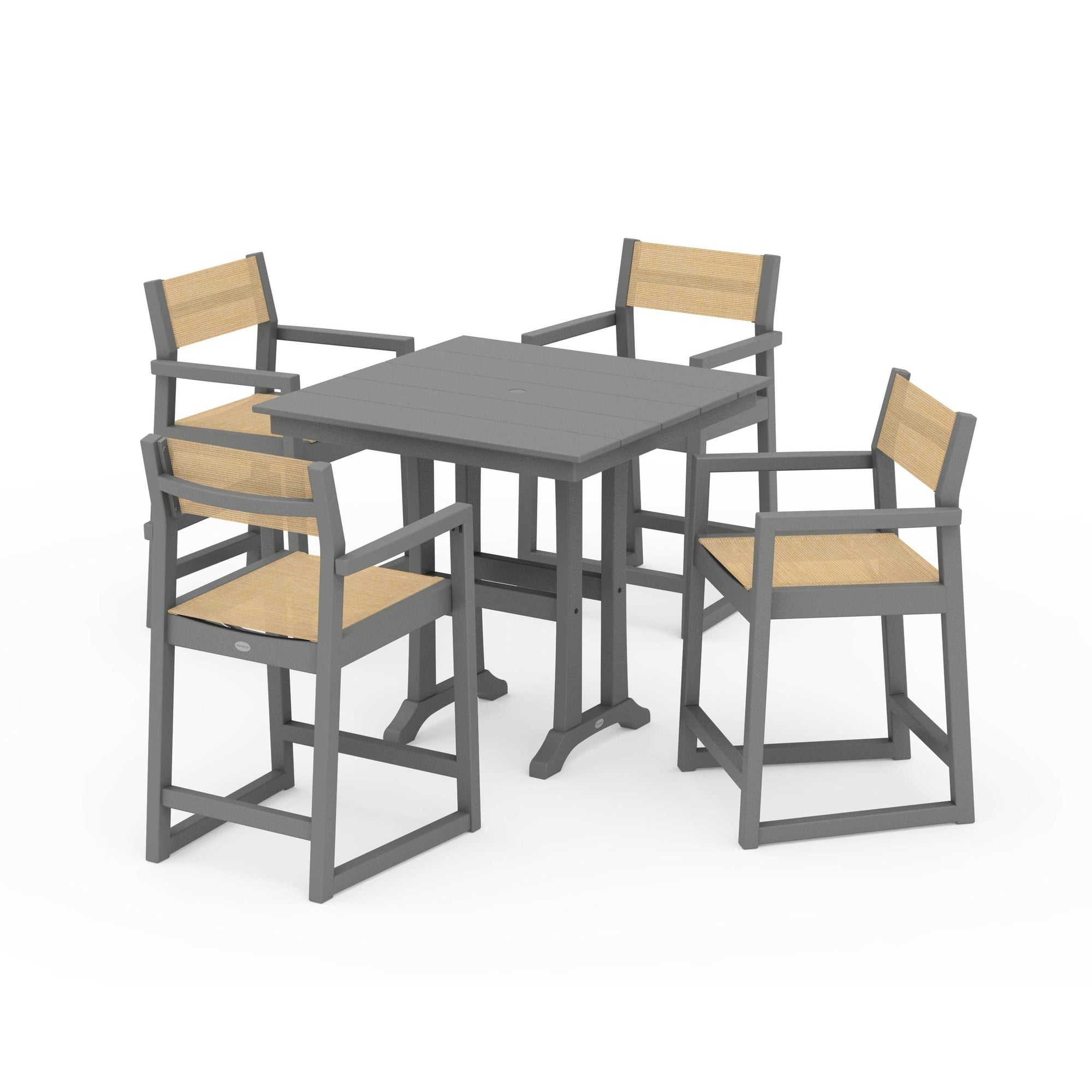 EDGE Sling Arm Chair 5-Piece Farmhouse Counter Set with Trestle Legs