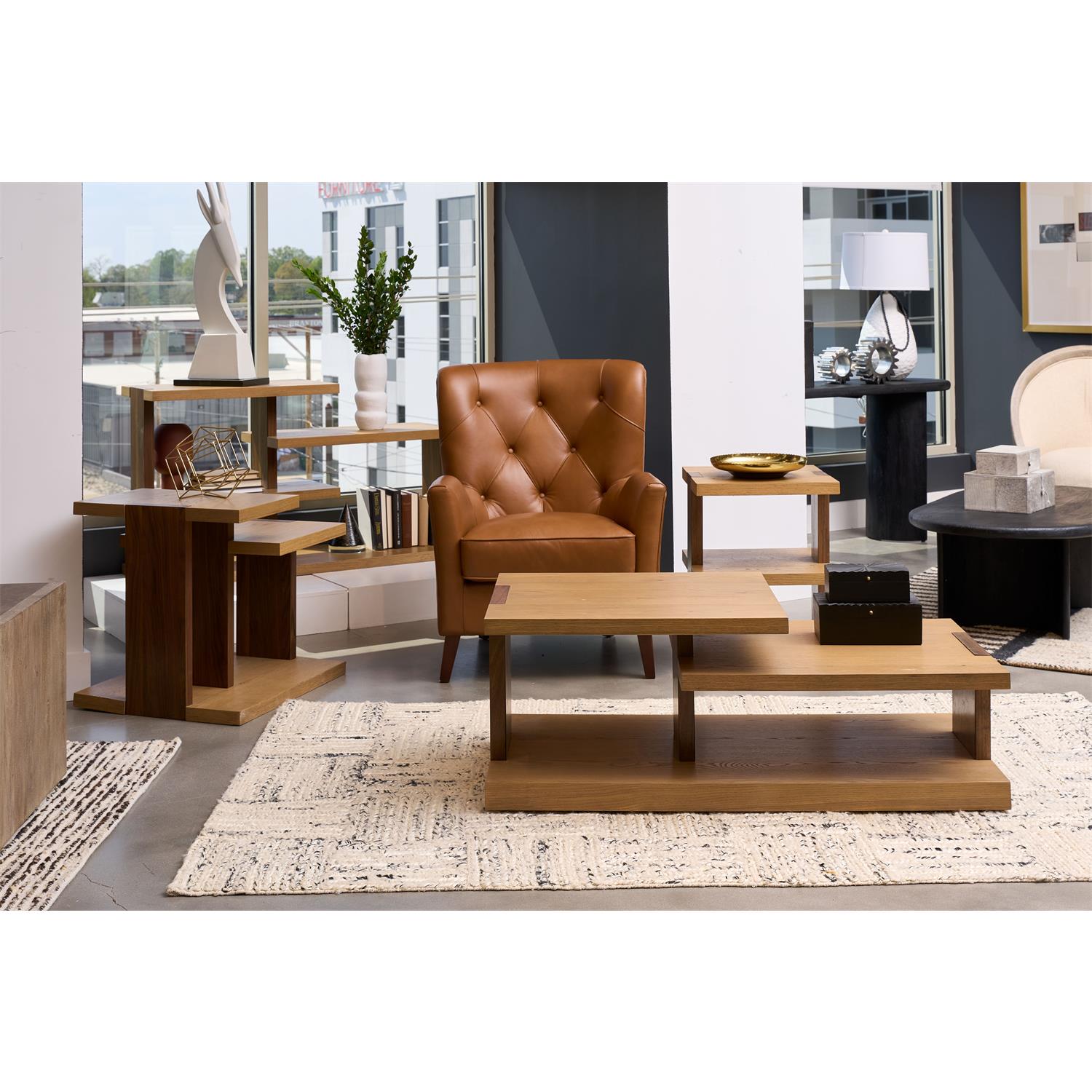 Oak & Walnut Tiered 48" Coffee Table