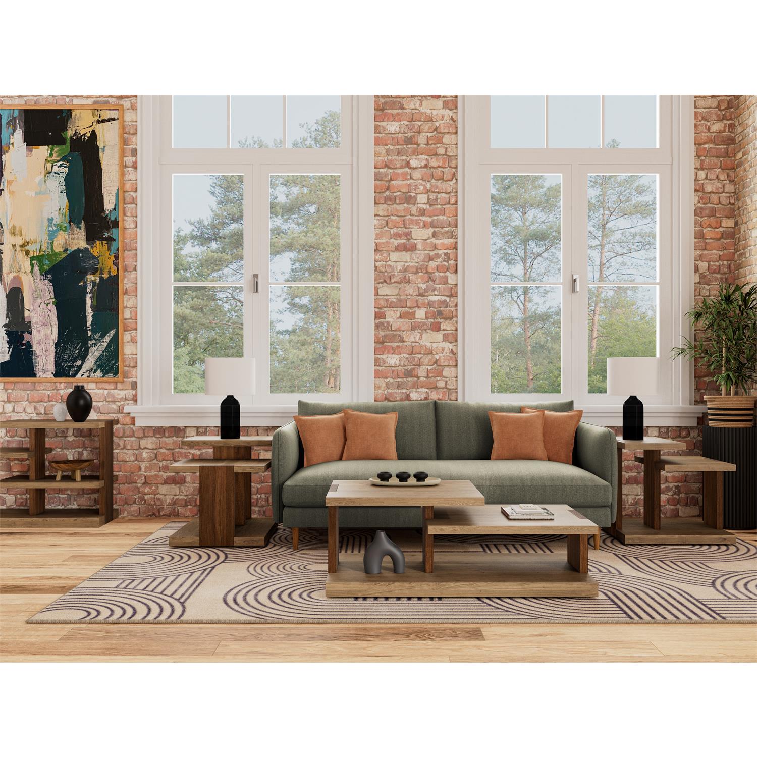 Oak &amp; Walnut Tiered 48&quot; Coffee Table