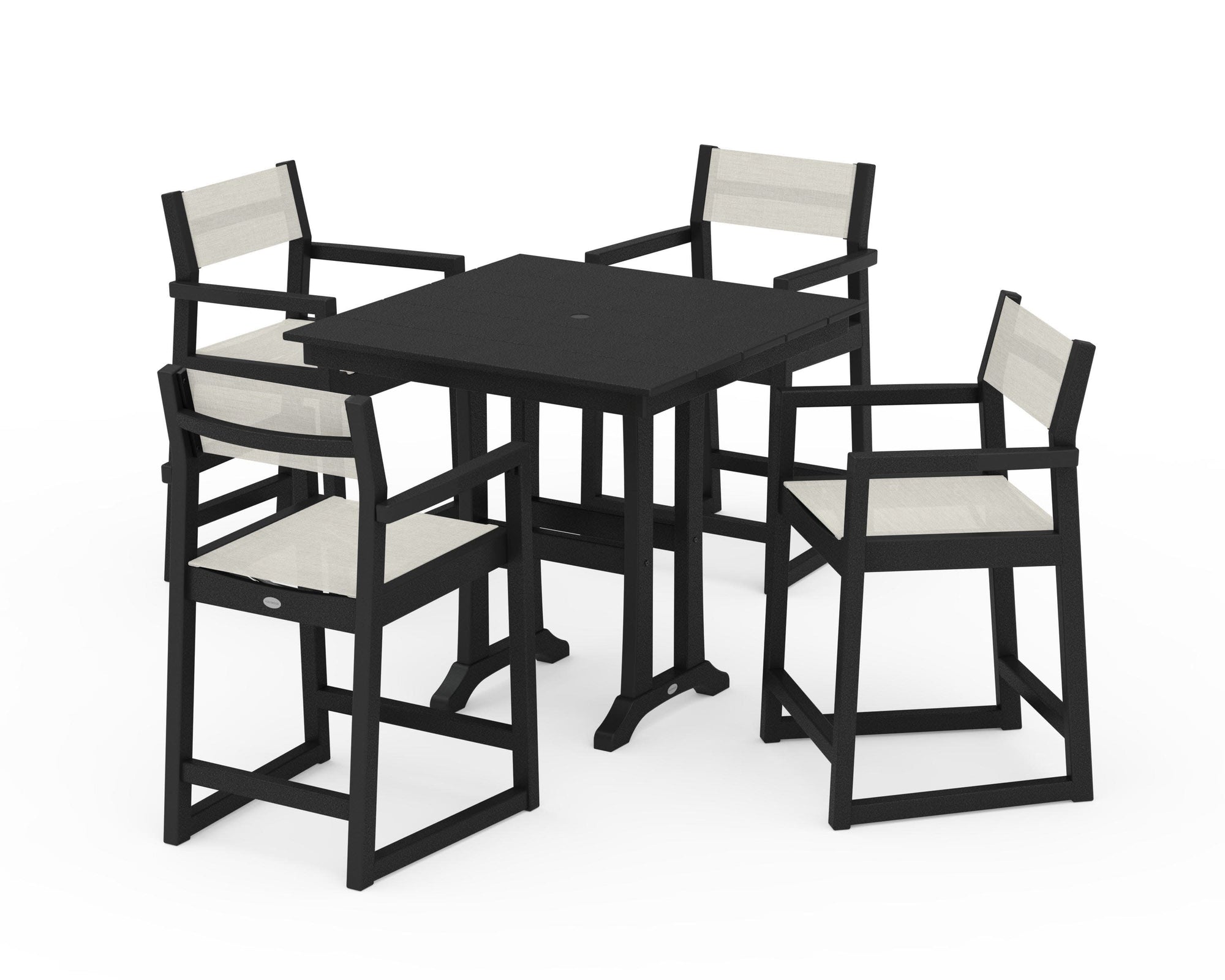 EDGE Sling Arm Chair 5-Piece Farmhouse Counter Set with Trestle Legs