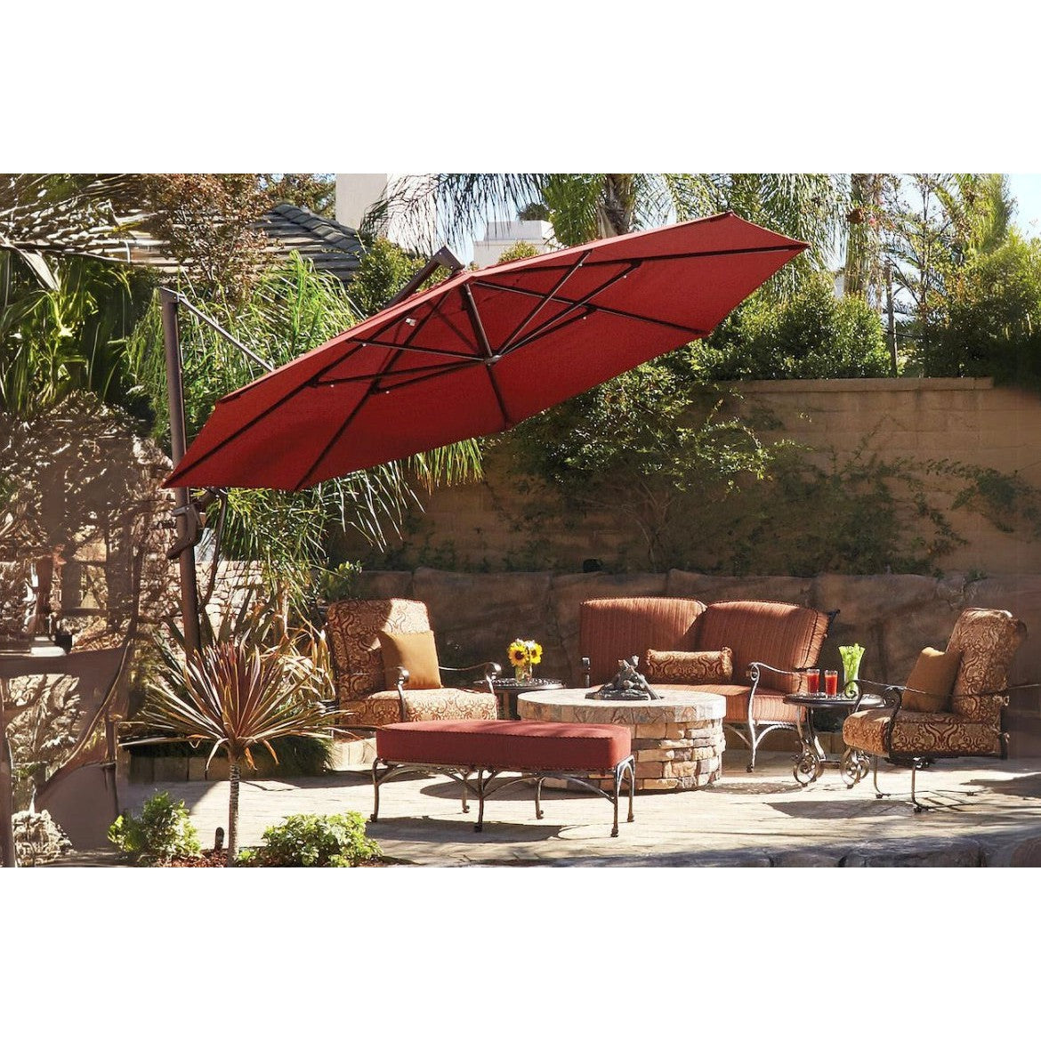 Treasure Garden 13-ft Outdoor Patio Umbrella with Lux Lighting, Octagonal Cantilever with Fixed or Rolling Base