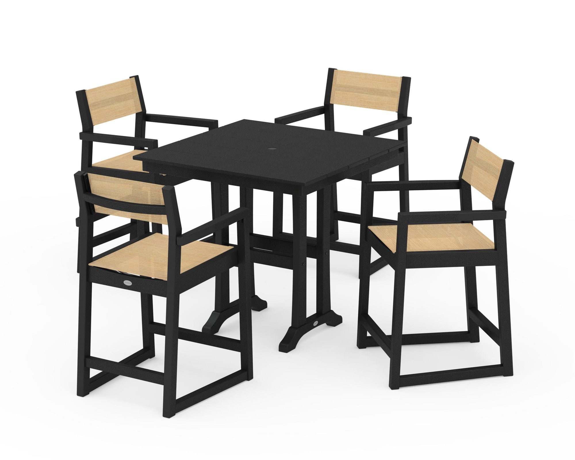 EDGE Sling Arm Chair 5-Piece Farmhouse Counter Set with Trestle Legs