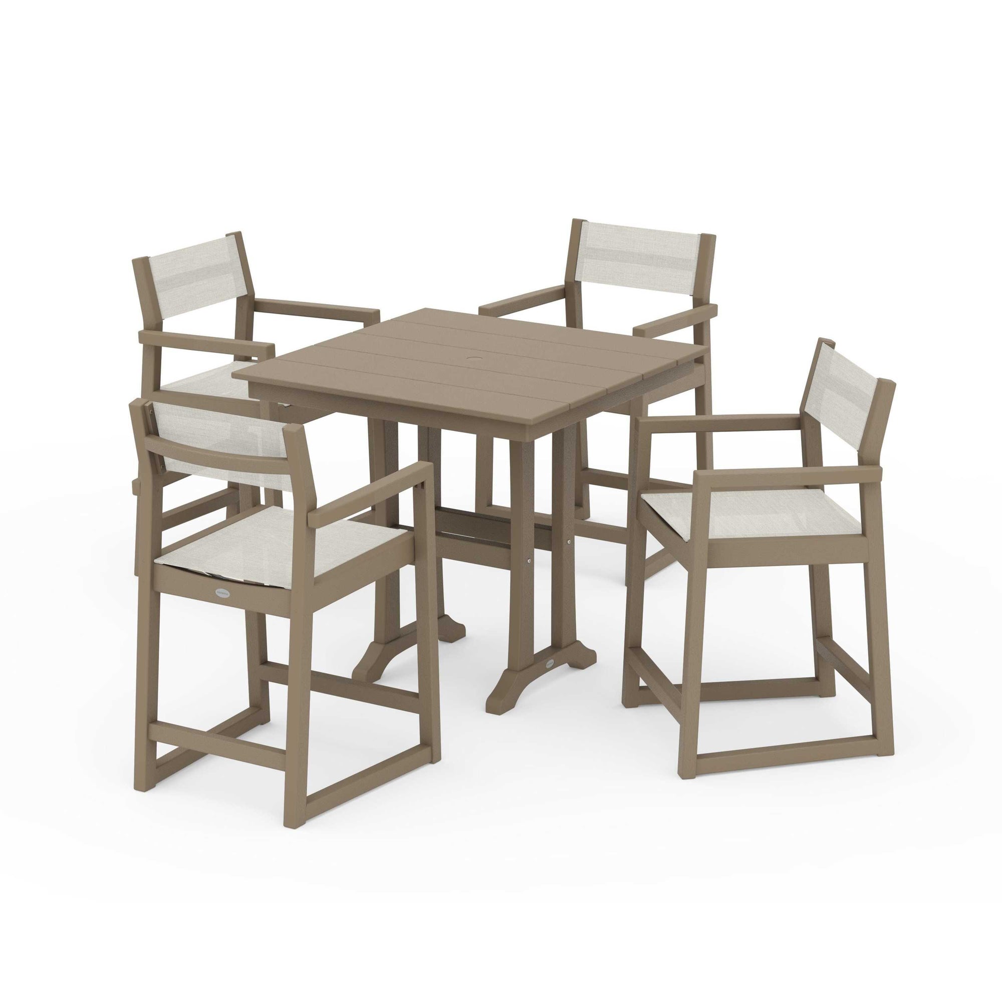 EDGE Sling Arm Chair 5-Piece Farmhouse Counter Set with Trestle Legs