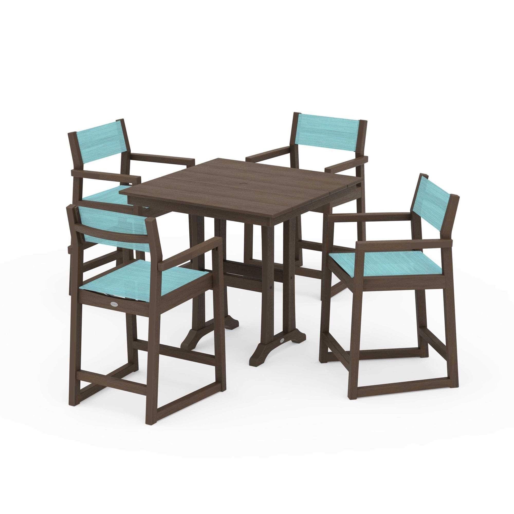 EDGE Sling Arm Chair 5-Piece Farmhouse Counter Set with Trestle Legs