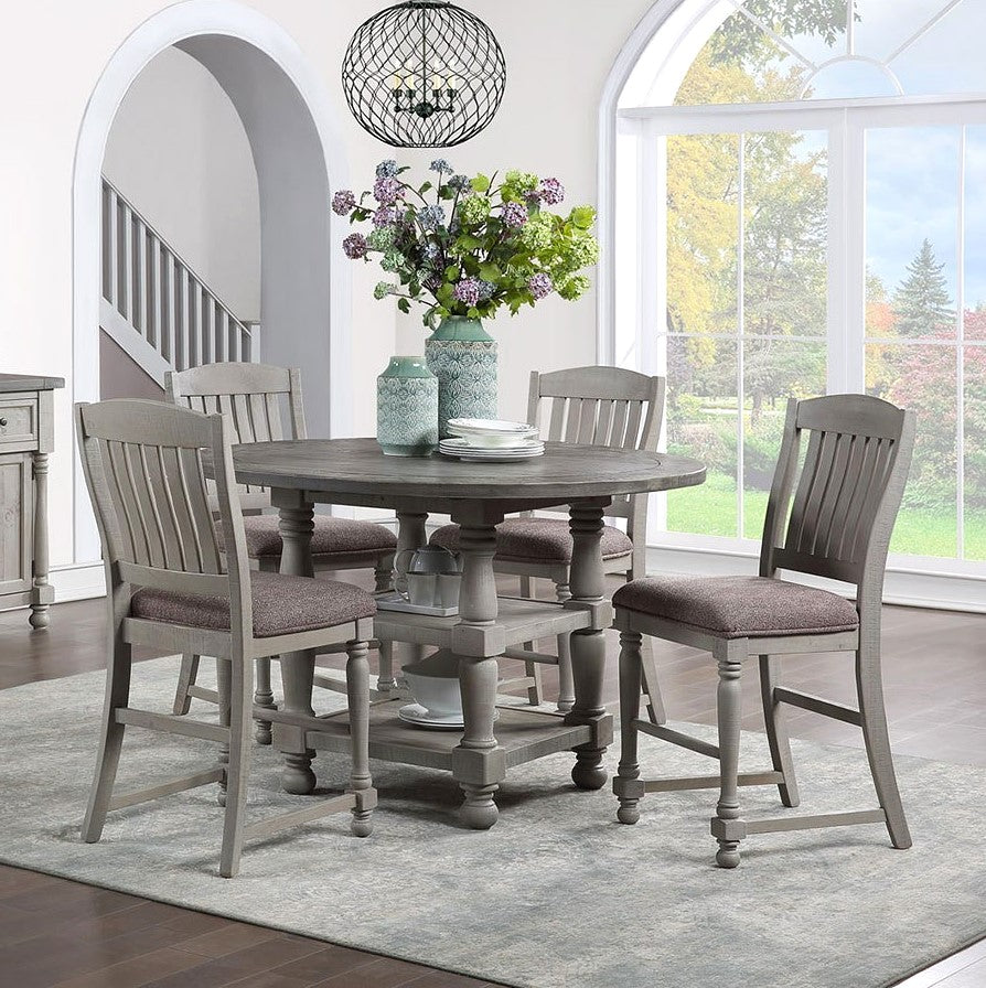 Valencia Two Tone Driftwood/Taupe 5pc Counter Height Dining Set with 54" Round Table - New!