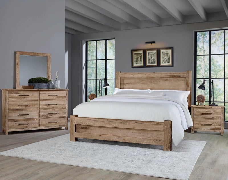Upholstered custom bed with nightstands in a calm neutral bedroom